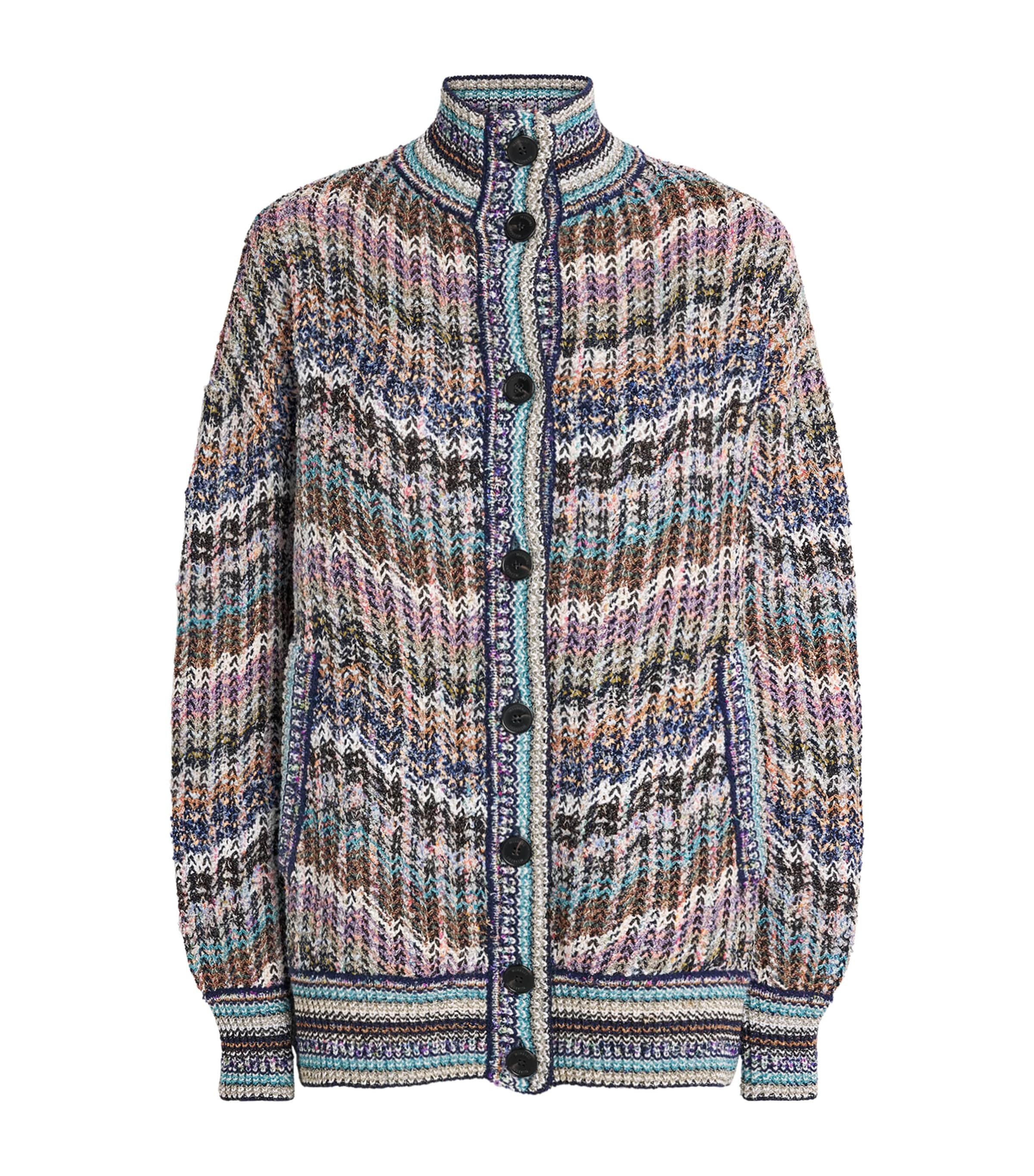 Missoni Womens Sequin Chevron Cardigan Smsosmltclr Bl,wt,pk