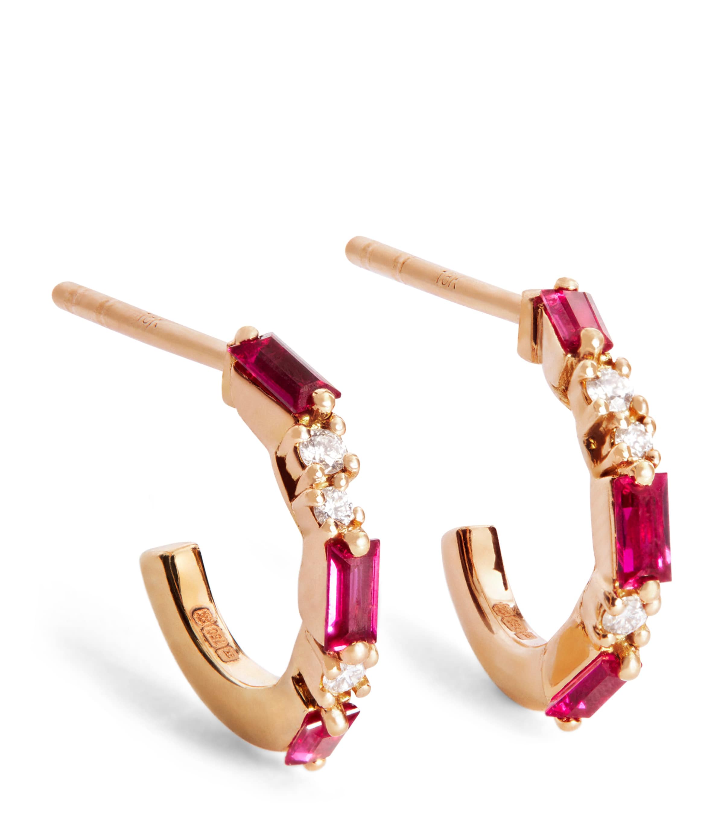 Suzanne Kalan Rose Gold, Ruby and Diamond Thin Mix Hoop Earrings Rg/ruby