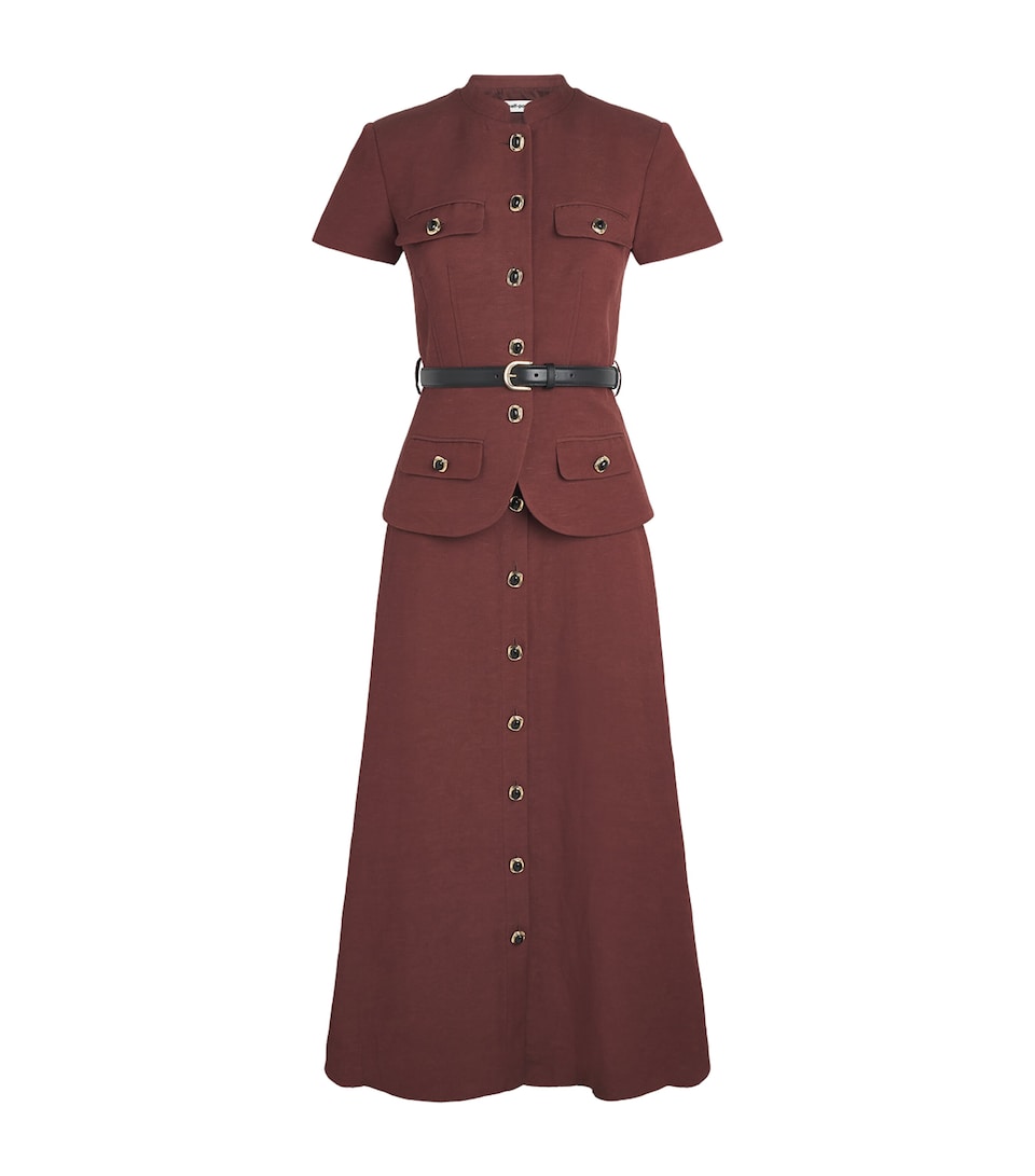 Self-Portrait Womens Peplum-Waist Midi Shirt Dress Brown
