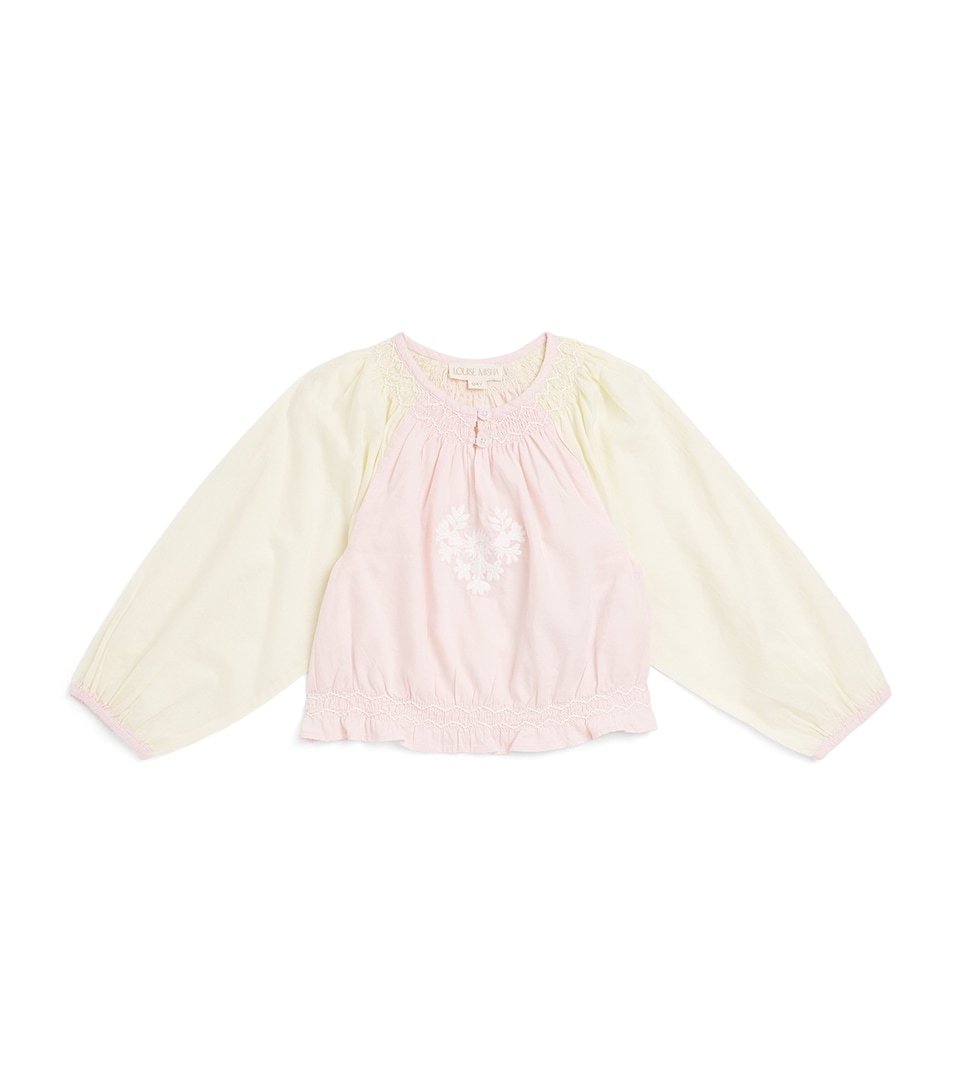 Louise Misha Cotton Embroidered Elanor Blouse (4-12 Years) Pink & Yellow