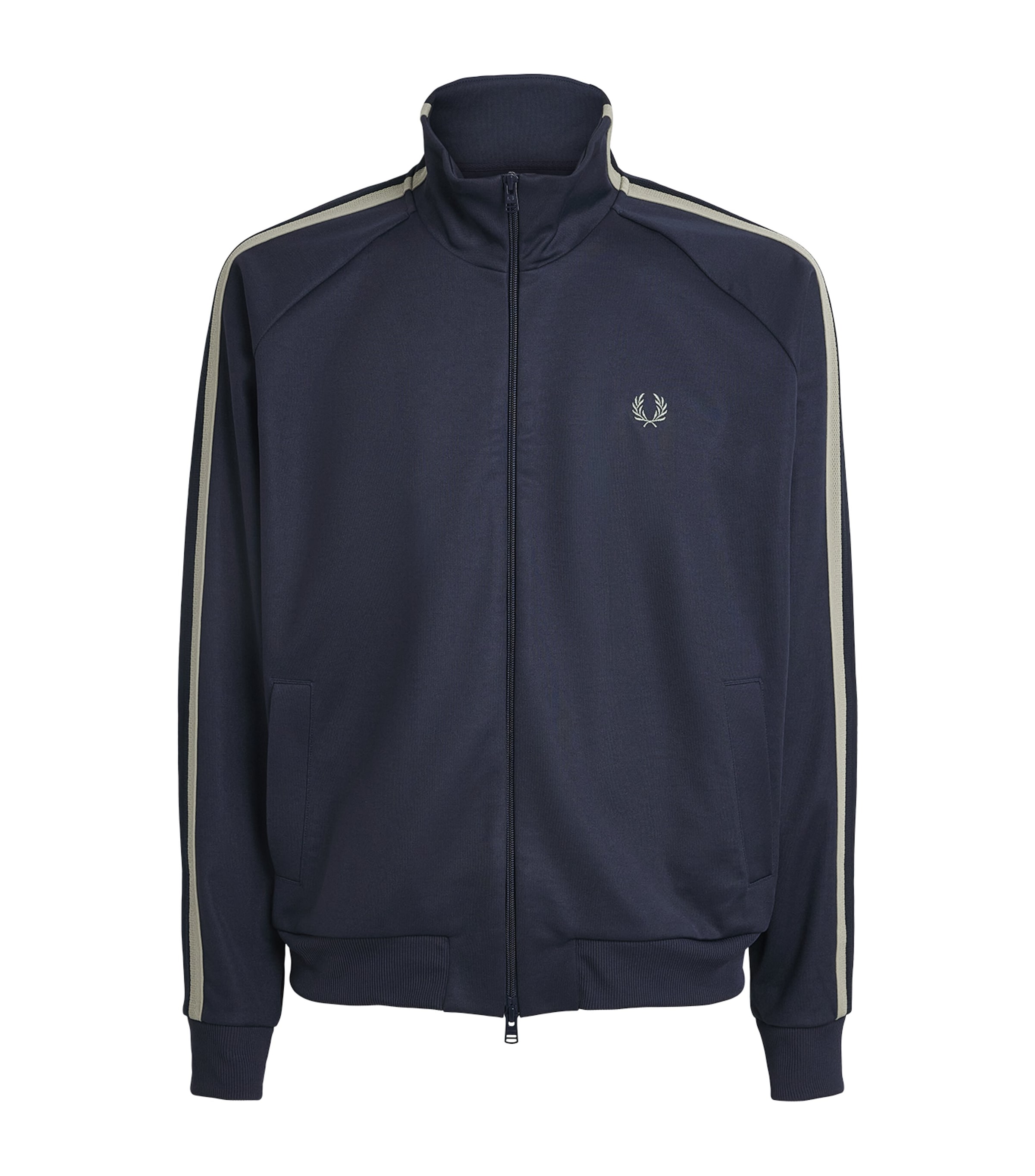 Fred Perry Mens Embroidered Taped Track Jacket Dark Airforce