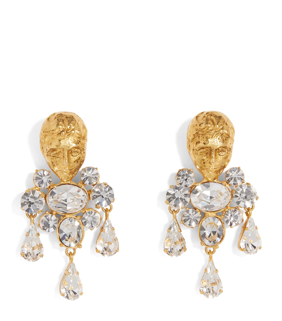 Schiaparelli Rhinestone Face Drop Earrings Opaque Gold
