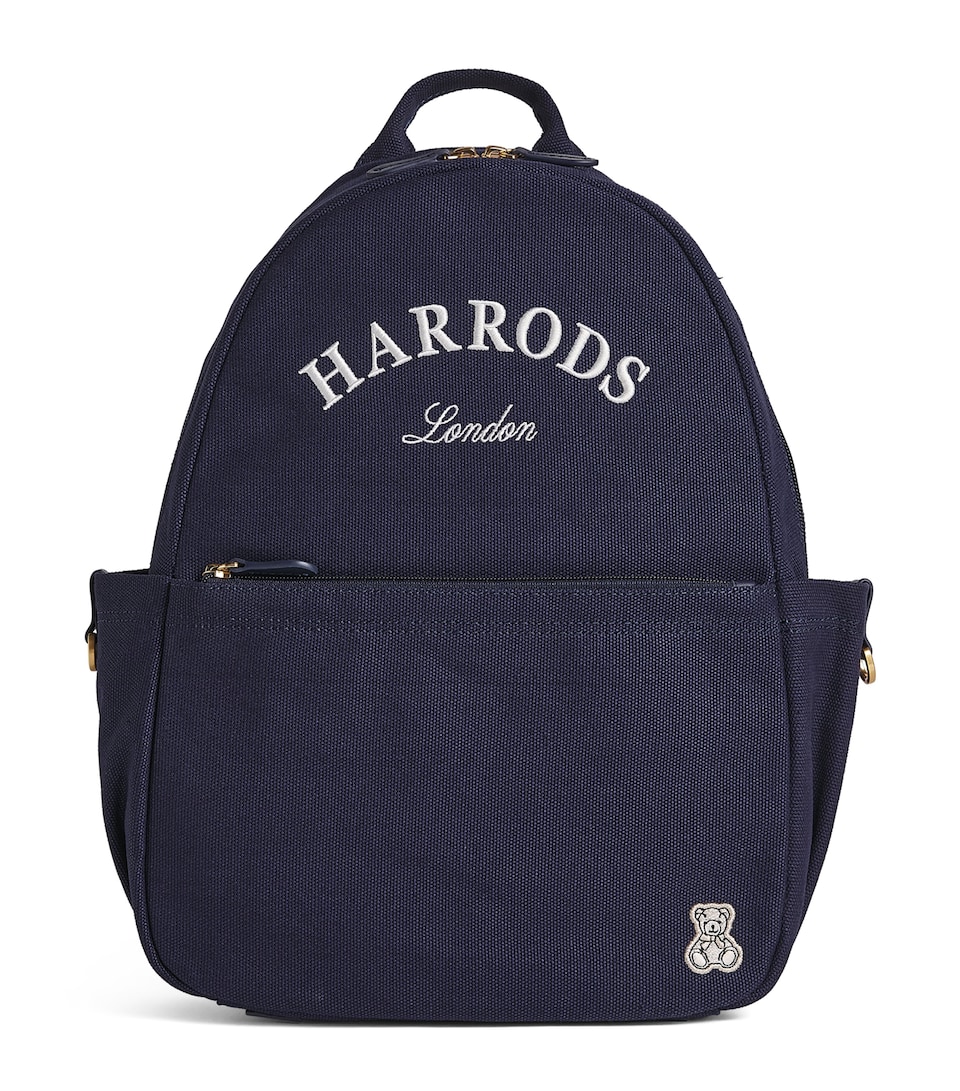 Harrods Cotton Embroidered Emblem Backpack Navy