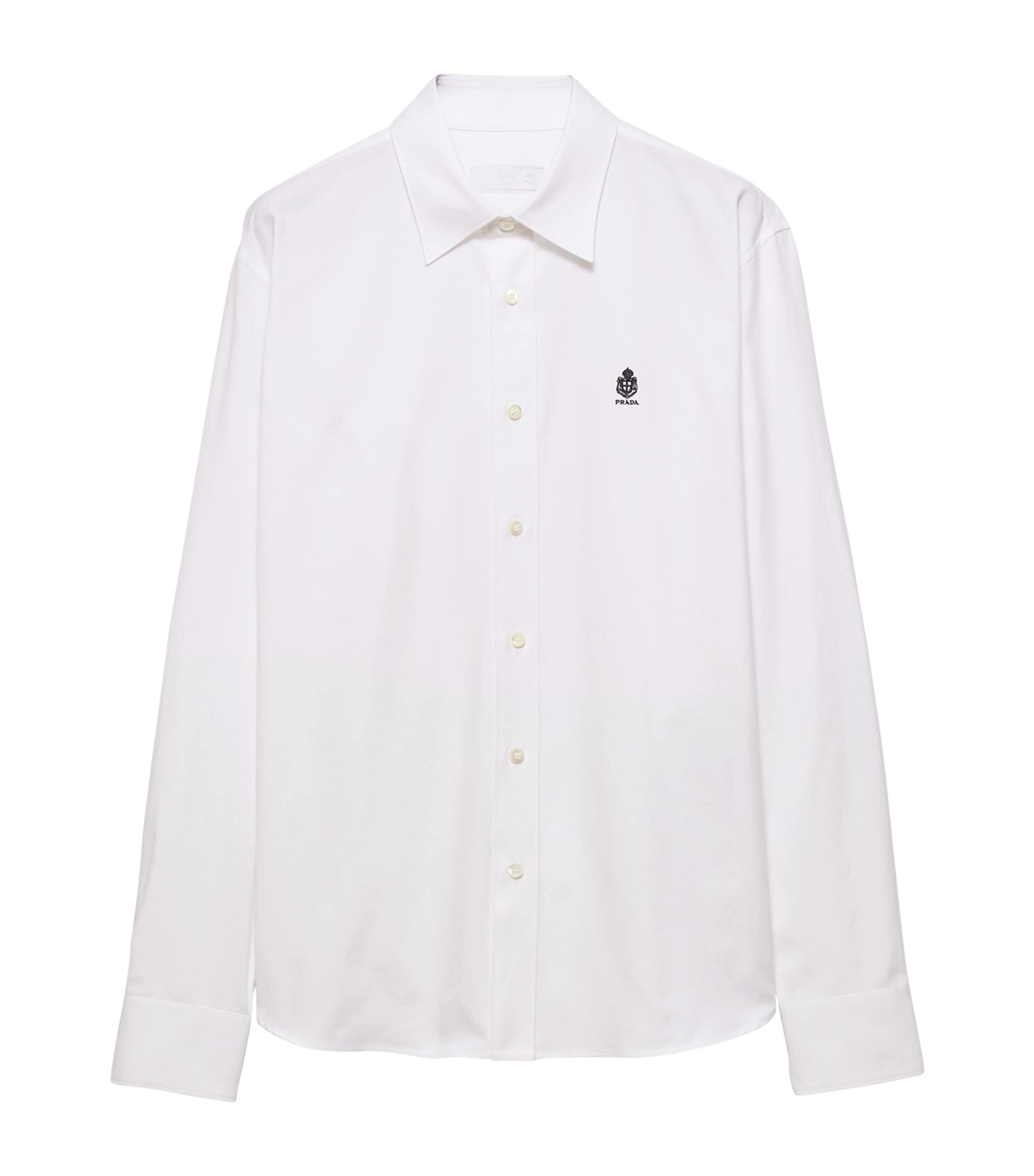 Prada Mens Cotton Embroidered Crest Shirt White