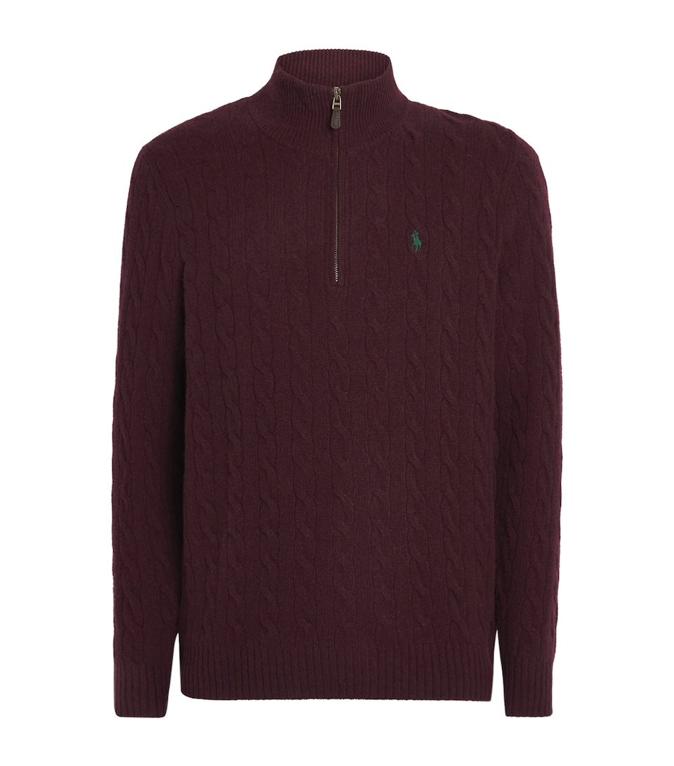 Polo Ralph Lauren Mens Wool-Cashmere Quarter-Zip Sweater Aged Wine Heather