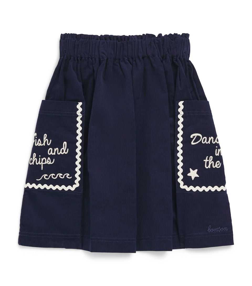 Bonton Corduroy Embroidered Skirt (2-14 Years) Sailor Blue
