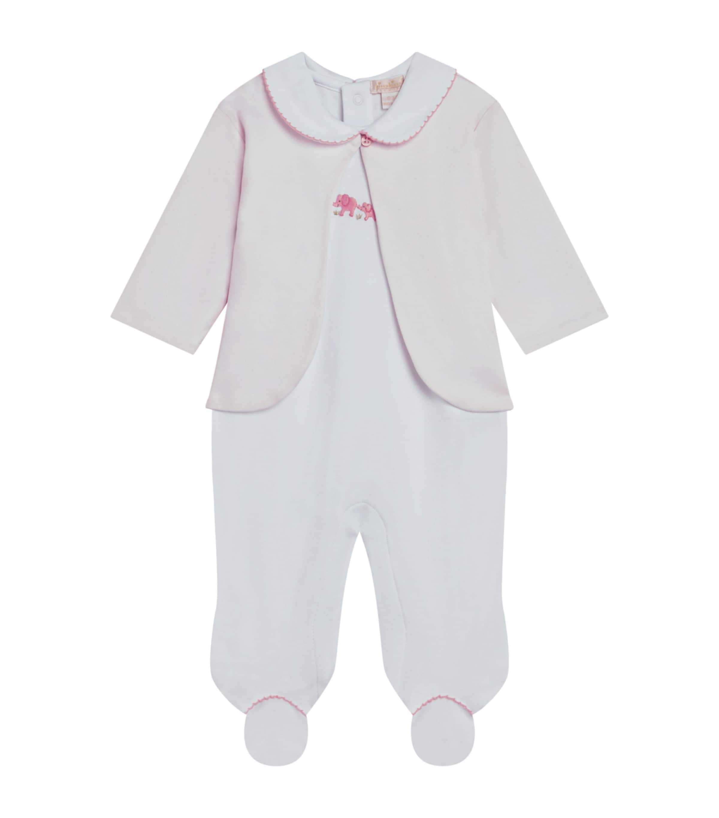 Pima Cotton Elephant Cardigan and All-In-One Set (Newborn - 6 Months)