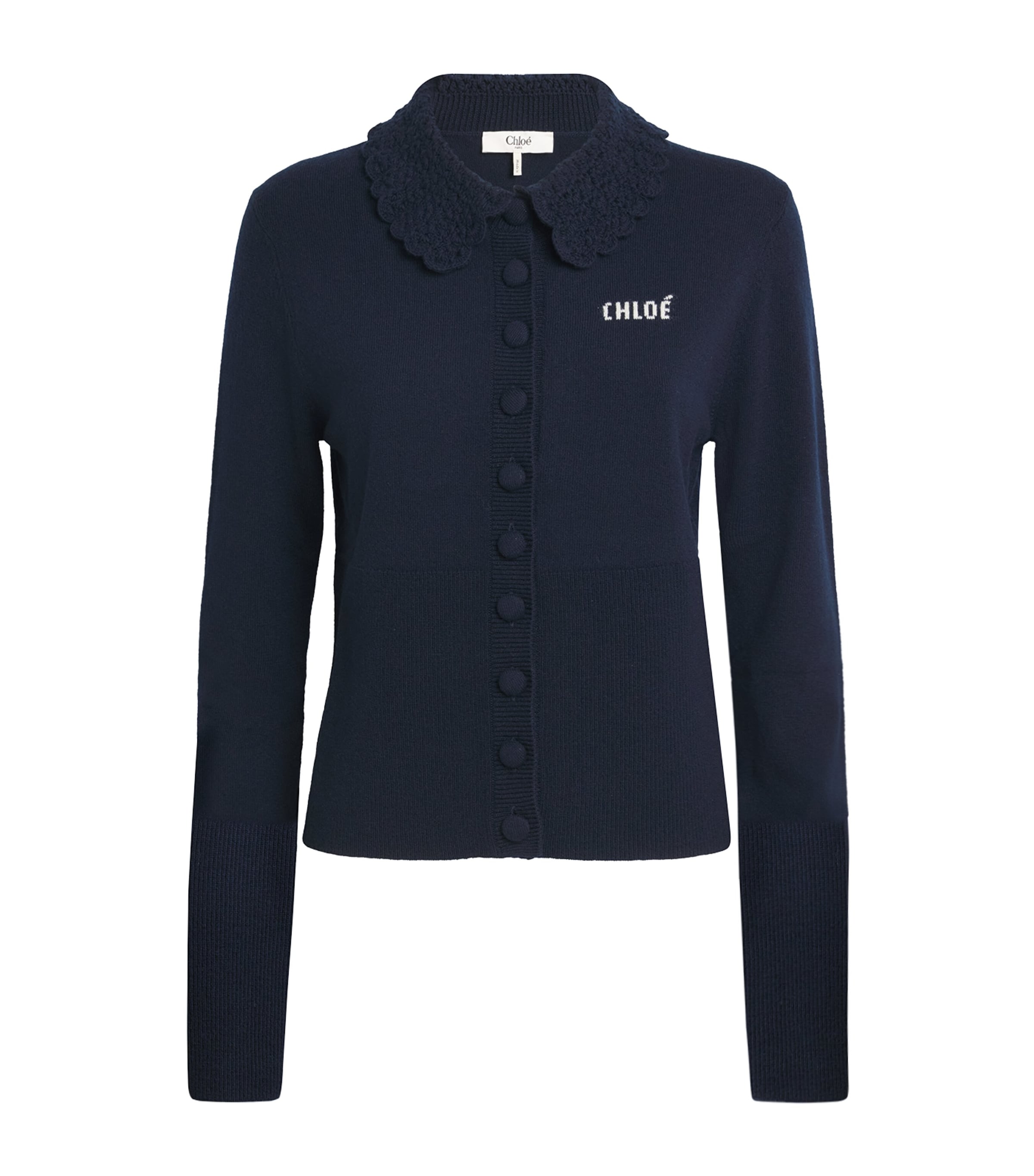 Chloé Womens Wool Logo Cardigan Ink Navy