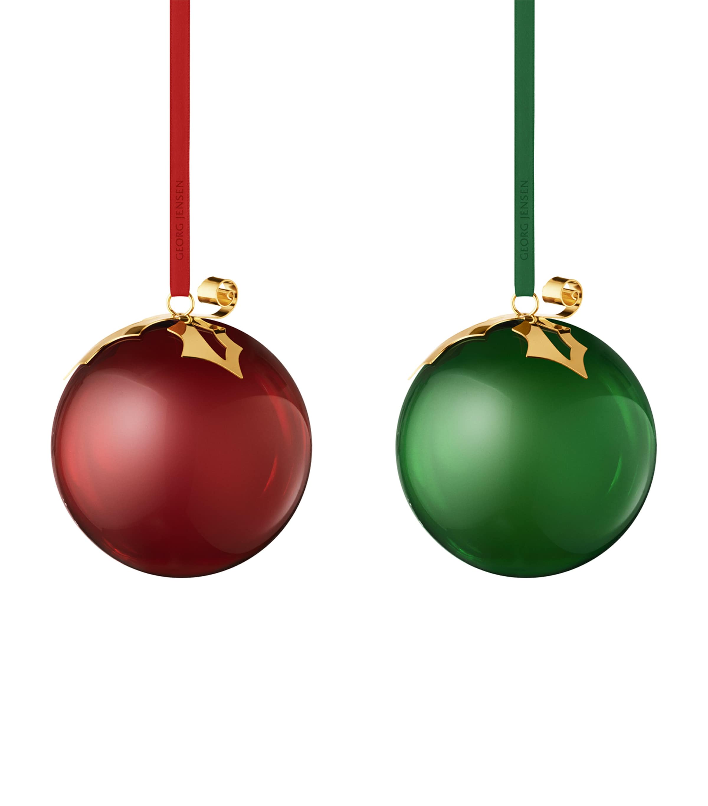 Georg Jensen Gold-Plated Glass Baubles (Set of 2) Red And Green