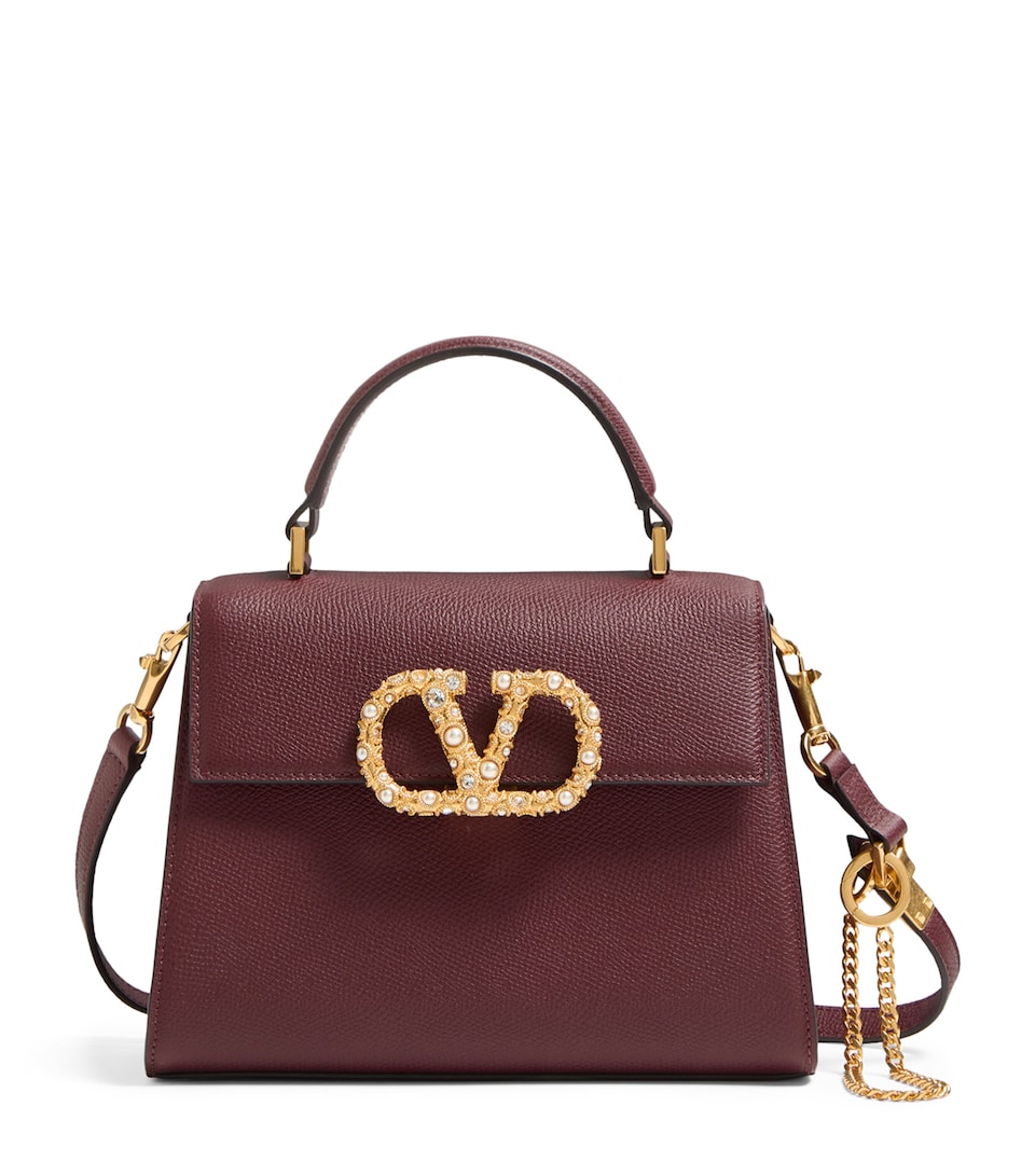 Small Calf Leather Embellished VSLING Top-Handle Bag