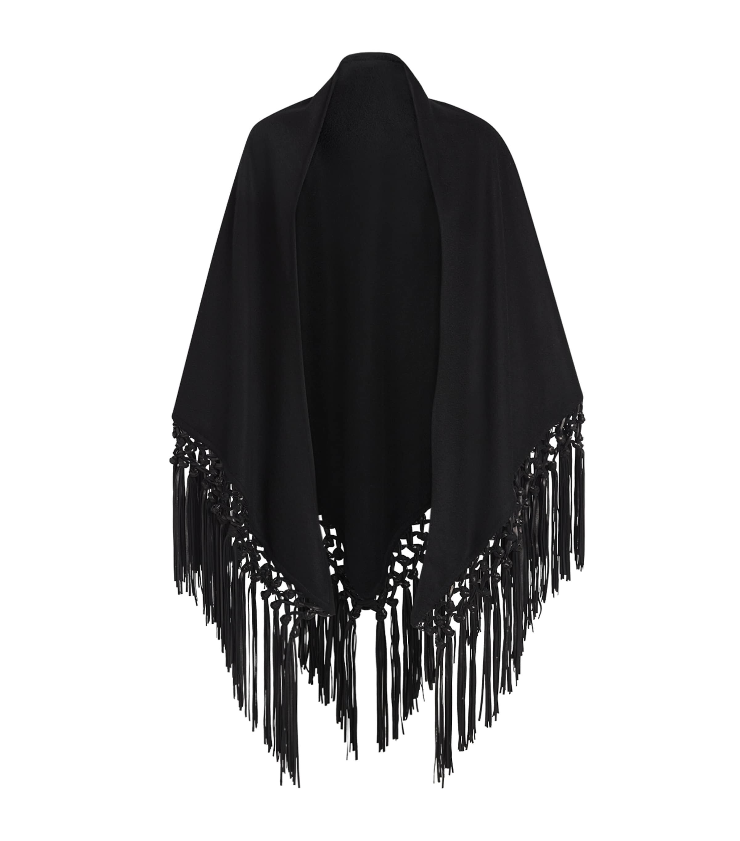 Cashmere and Leather Fringe-Trim Cape