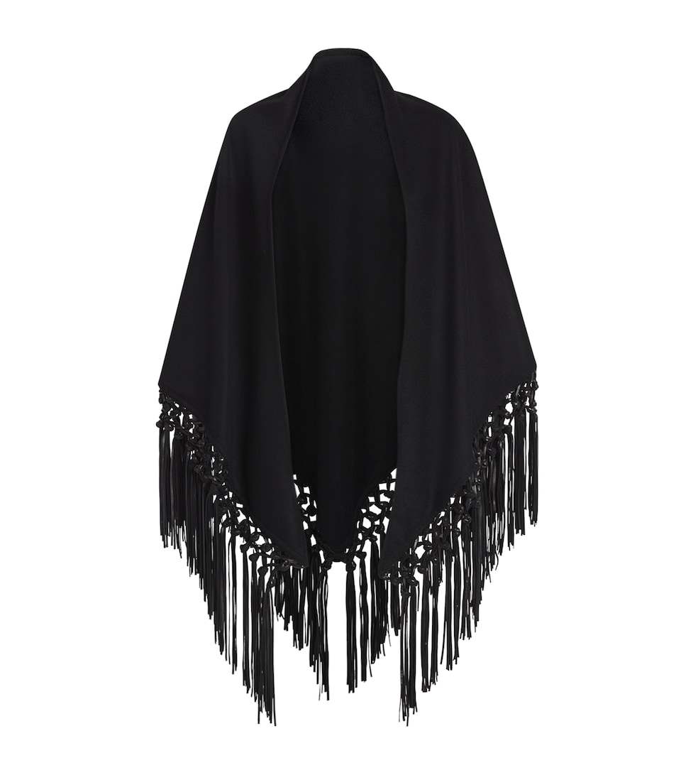 Cashmere and Leather Fringe-Trim Cape