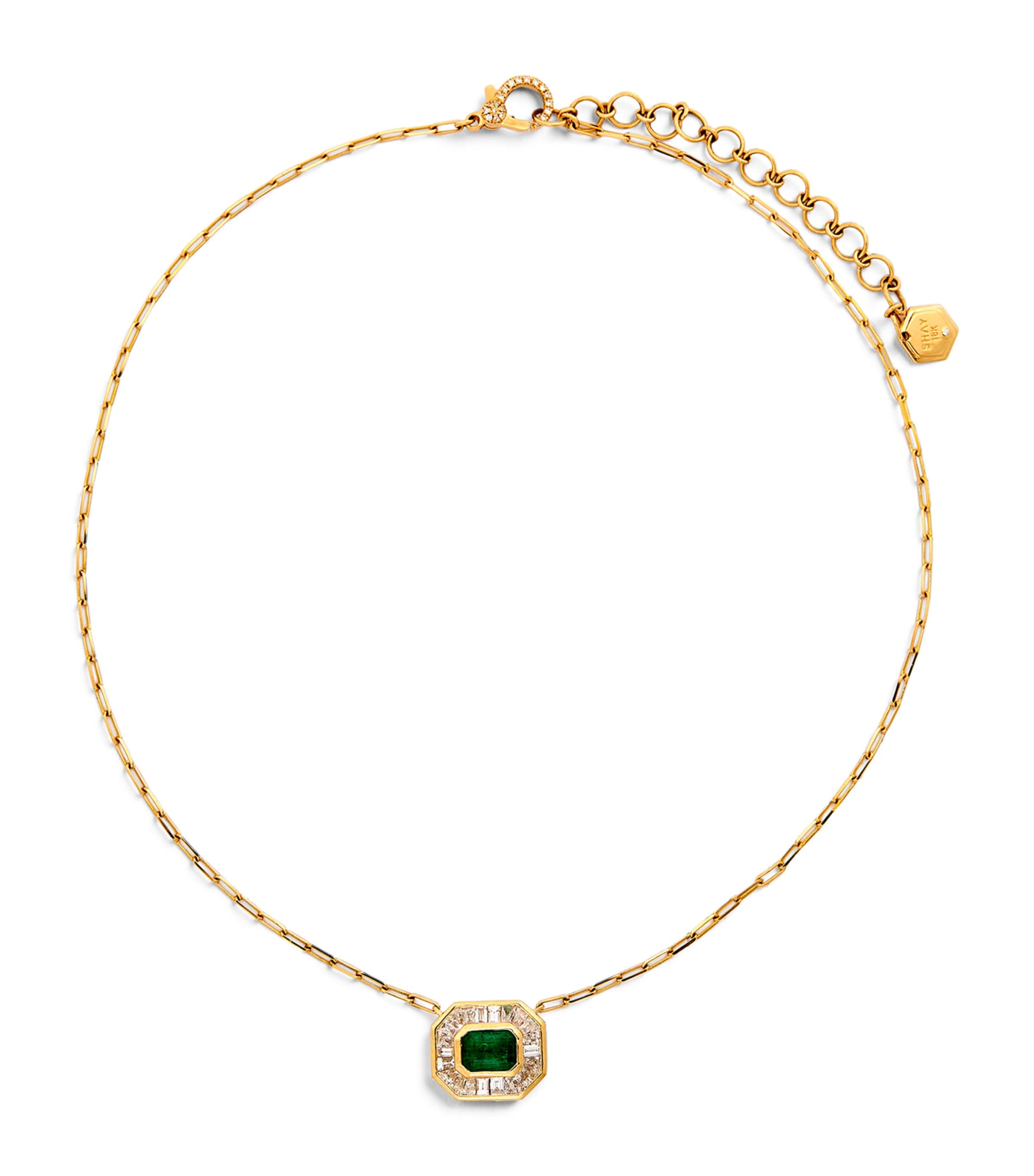 Yellow Gold, Diamond and Emerald Deco Necklace