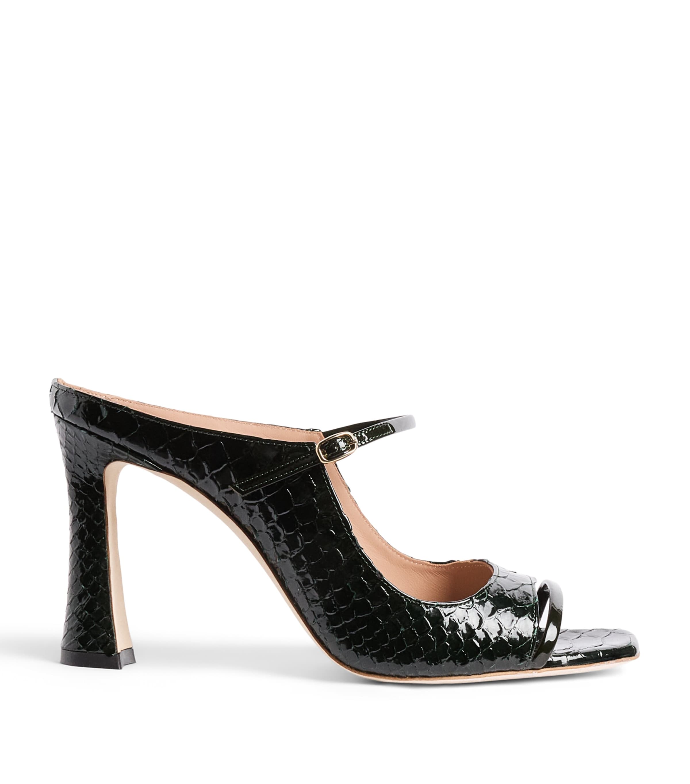 Malone Souliers Croc-Embossed Leather Rania Heeled Mules 90 Evergreen
