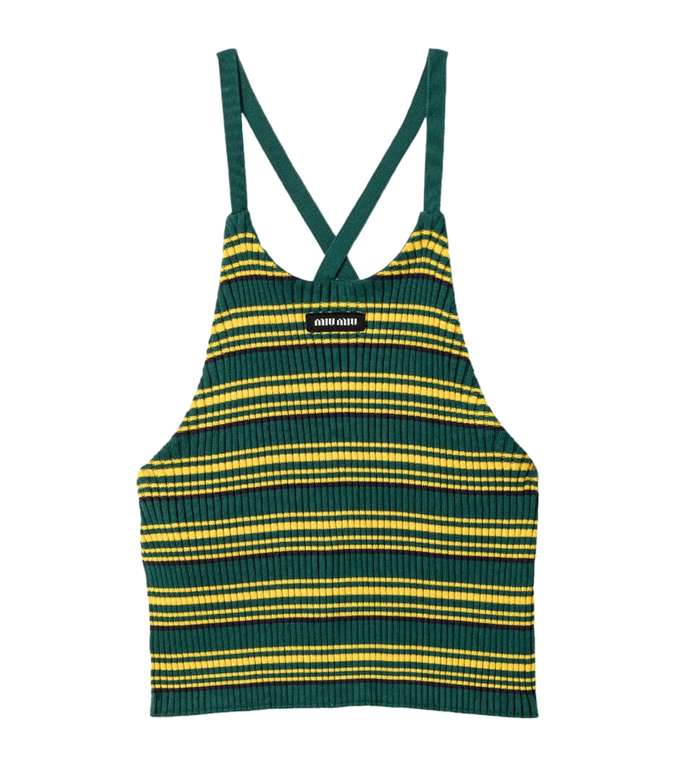 Miu Miu Womens Cotton Stripe Tank Top Green