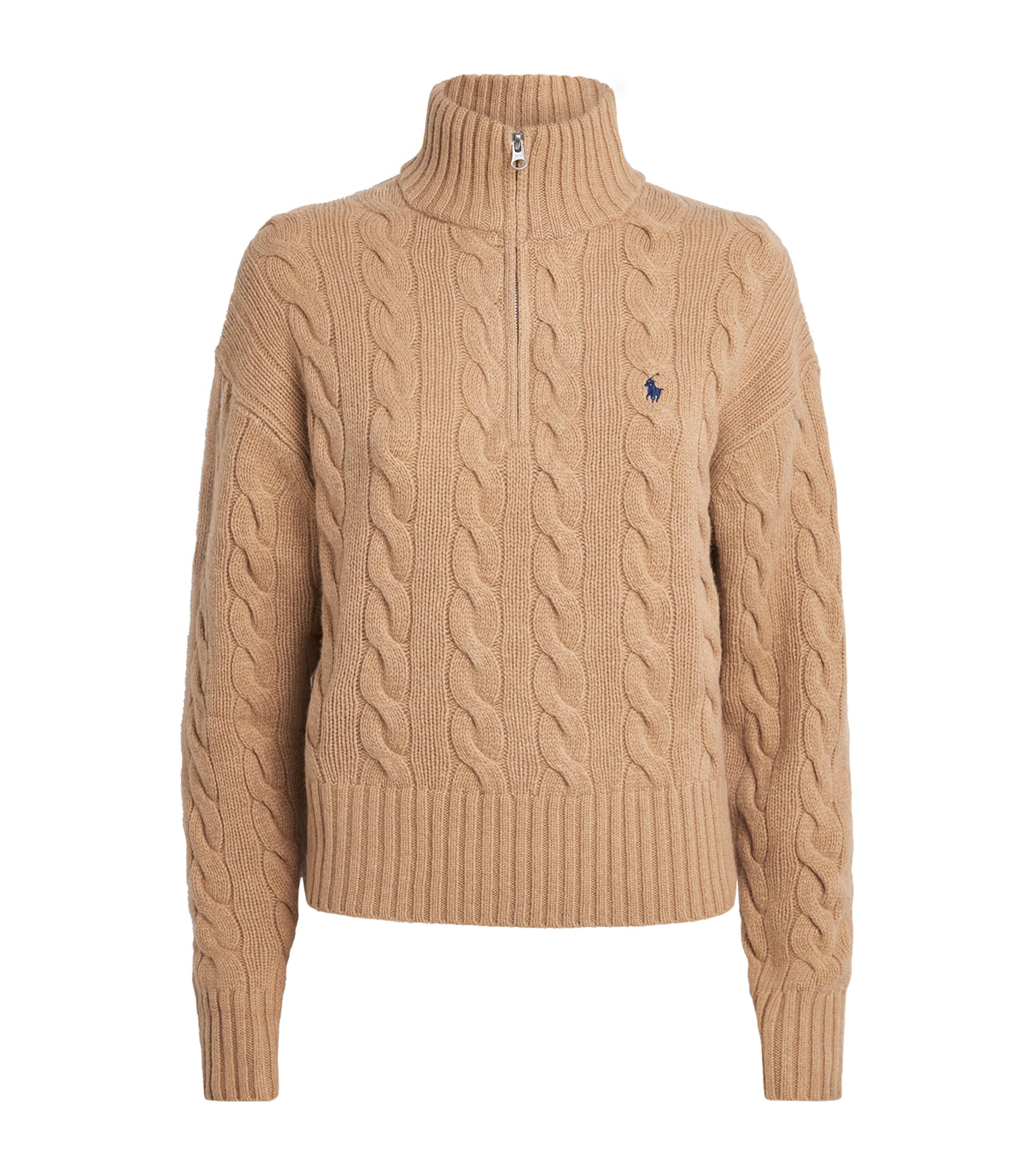 Polo Ralph Lauren Womens Wool-Cashmere Quarter-Zip Sweater Cllection Camel Mlng