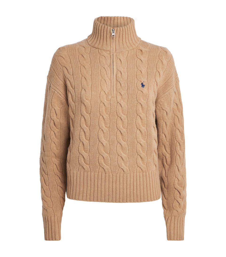 Polo Ralph Lauren Womens Wool-Cashmere Quarter-Zip Sweater Cllection Camel Mlng