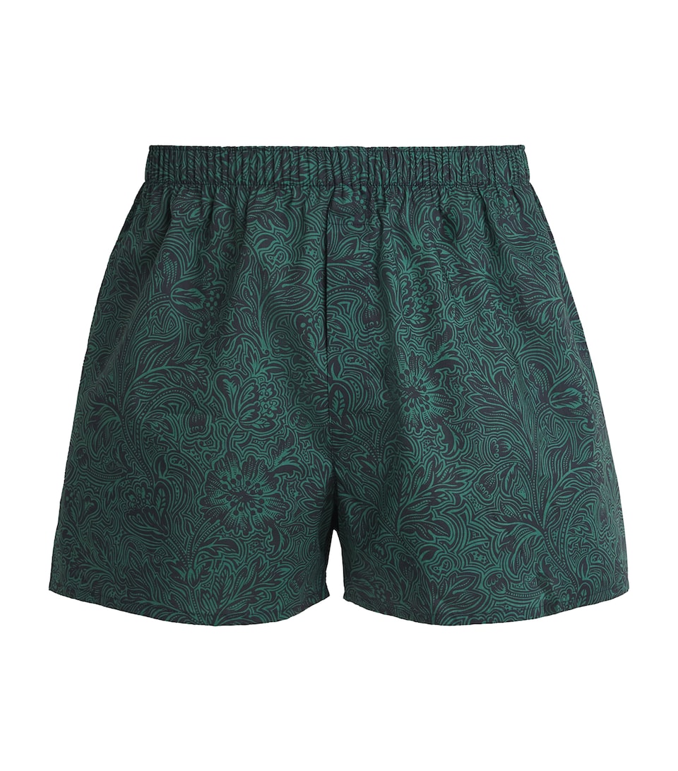Sunspel Mens Cotton Printed Boxer Shorts Steel Green Bloom