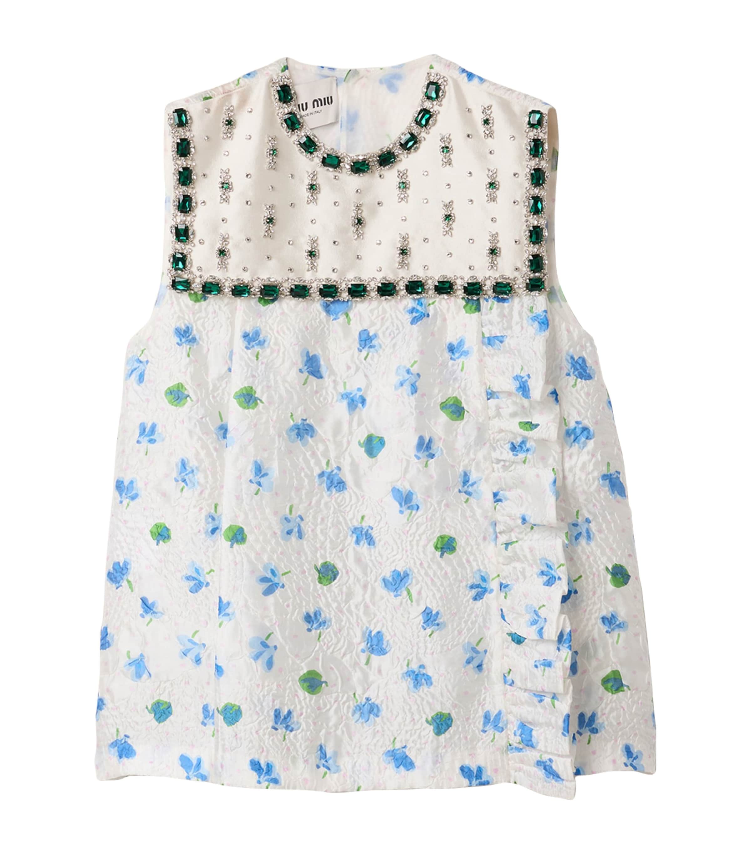 Miu Miu Womens Cloqué Floral Embellished Mini Dress