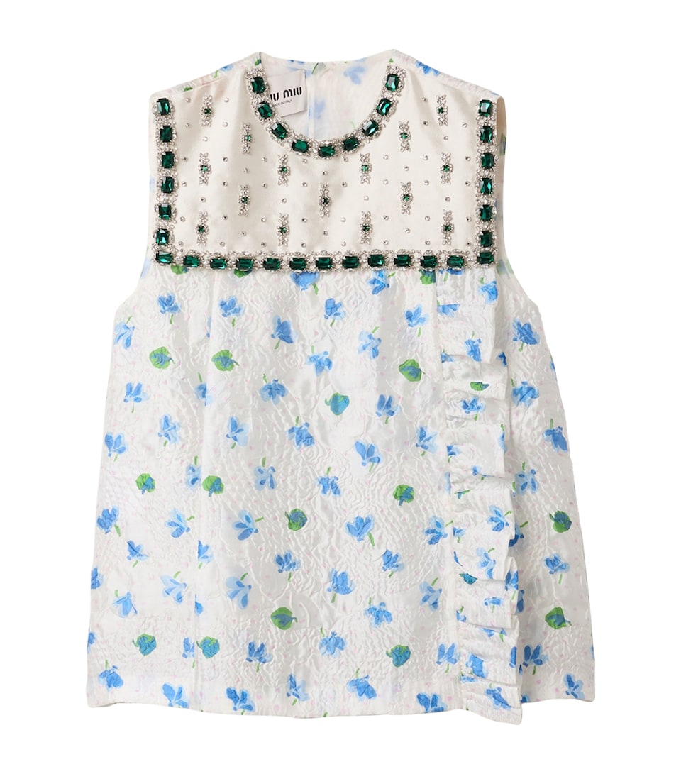 Miu Miu Womens Cloqué Floral Embellished Mini Dress