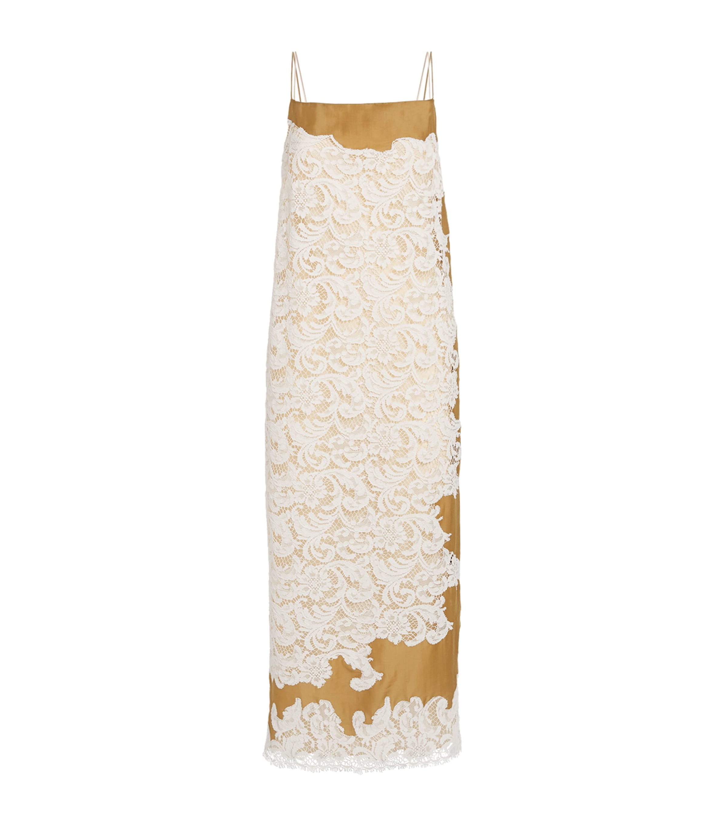 Khaite Womens Silk-Lace Nevis Midi Dress Bronze