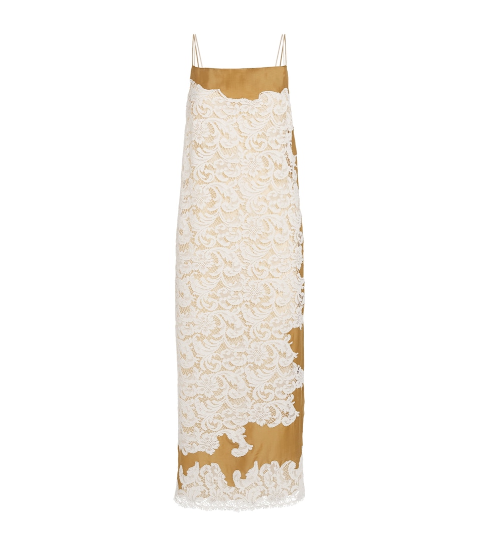 Khaite Womens Silk-Lace Nevis Midi Dress Bronze