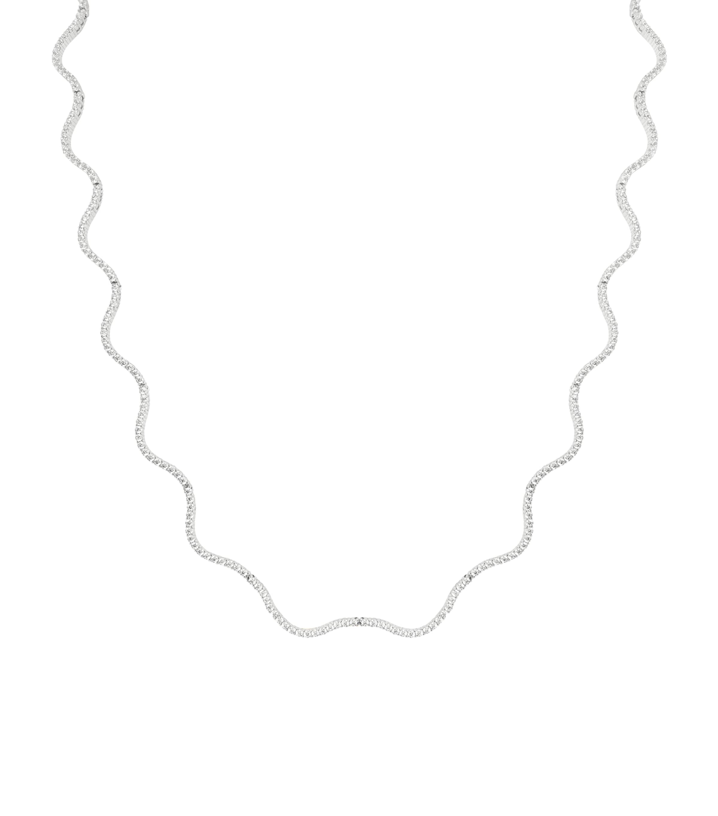 Astrid & Miyu Rhodium-Plated and Cubic Zirconia Ripple Tennis Necklace Silver