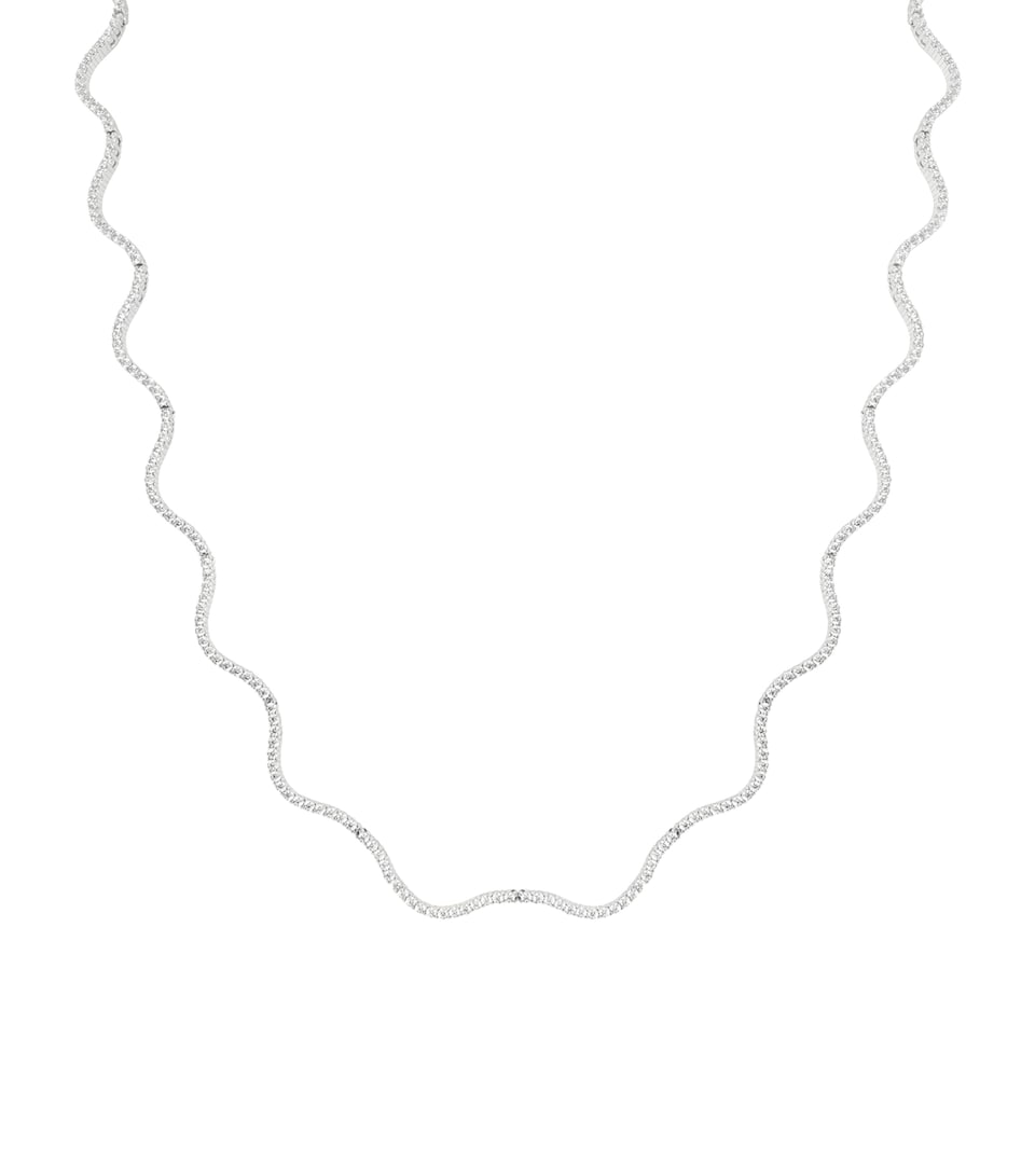 Astrid & Miyu Rhodium-Plated and Cubic Zirconia Ripple Tennis Necklace Silver