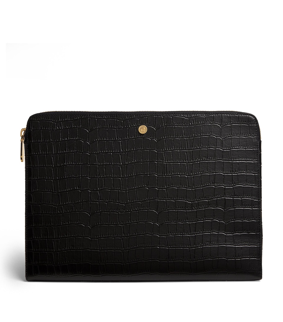 Harrods Large Croc-Embossed Leather Pouch Black