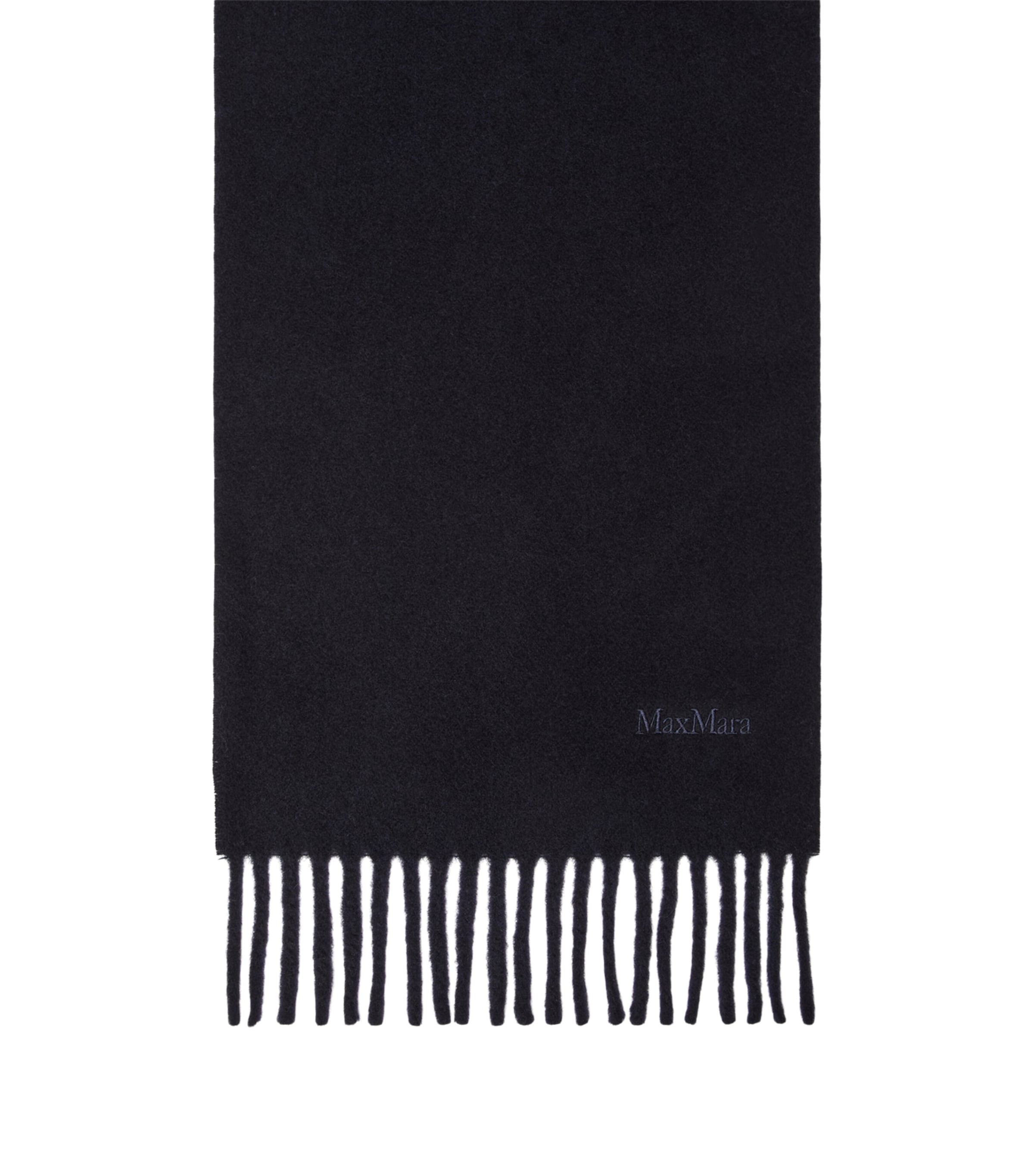 Max Mara Wool Fringed Logo Scarf Midnightblue