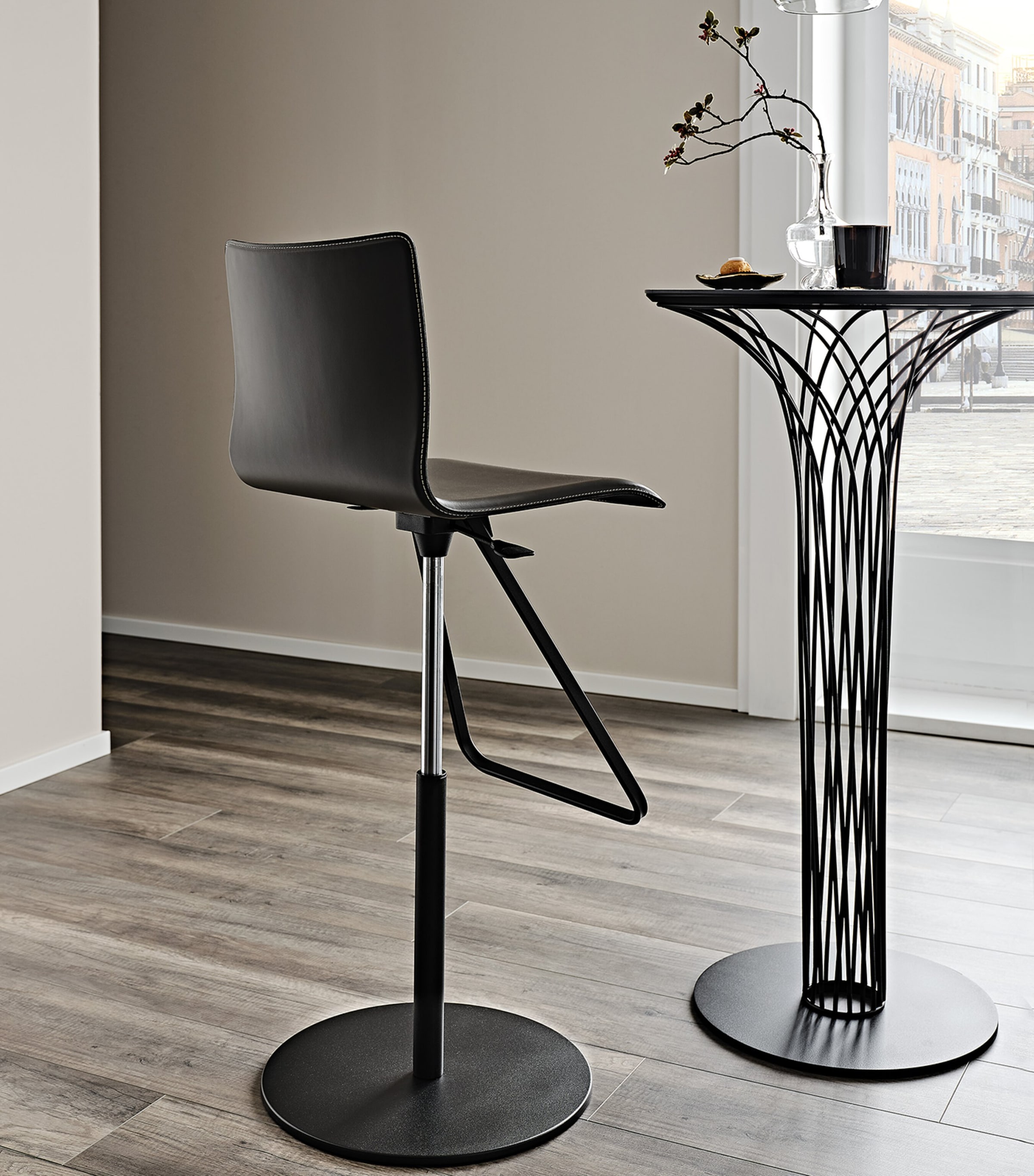 Chromed Steel and Leather Toto Stool