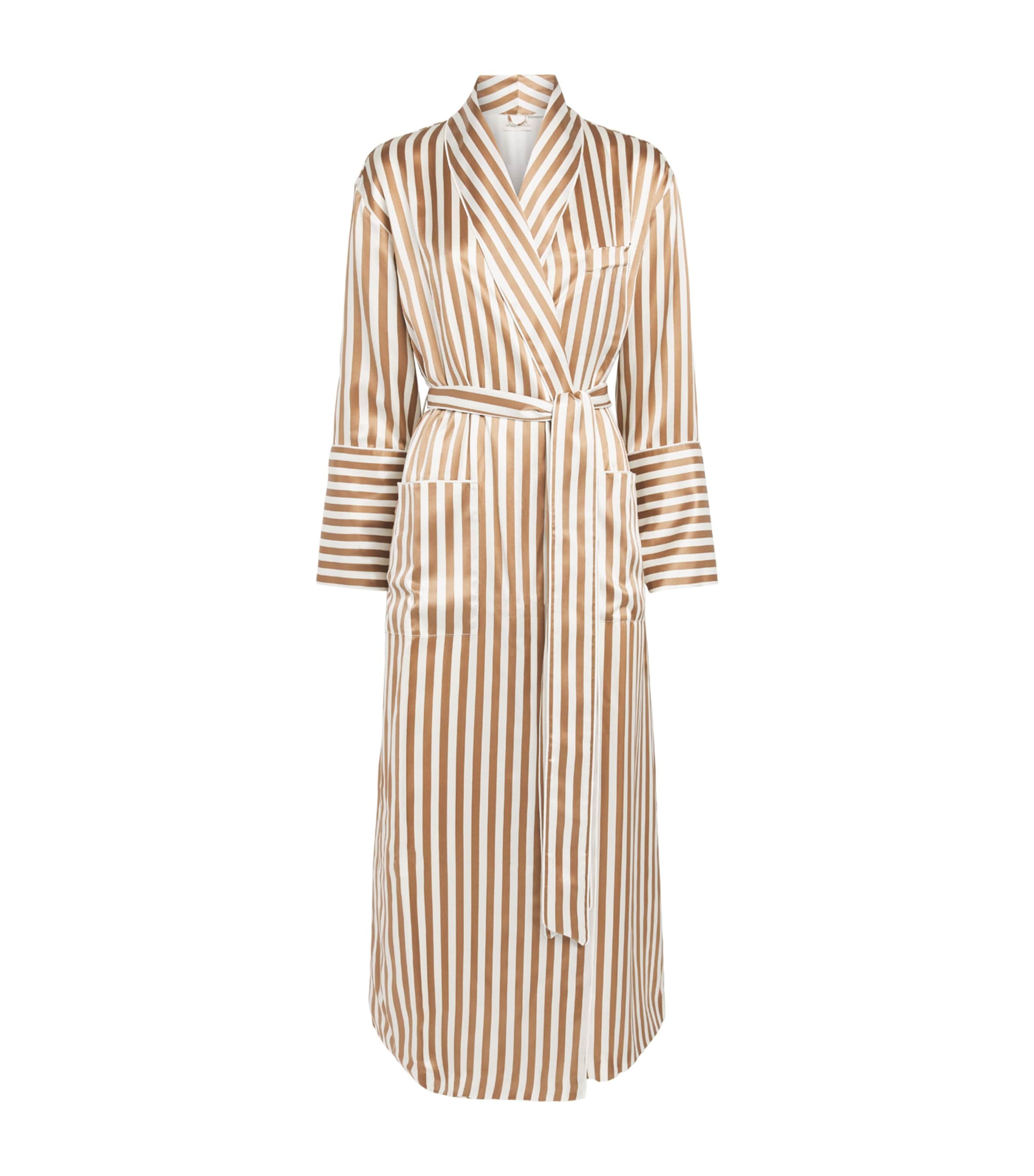 Olivia von Halle Womens Silk Capability Stripe Robe Solene
