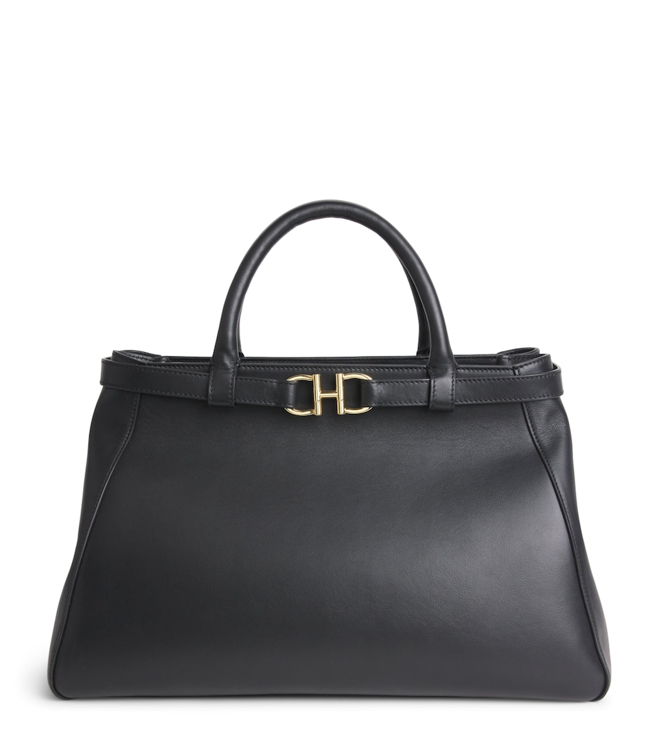 Harrods Medium Leather Grace Top-Handle Bag Black