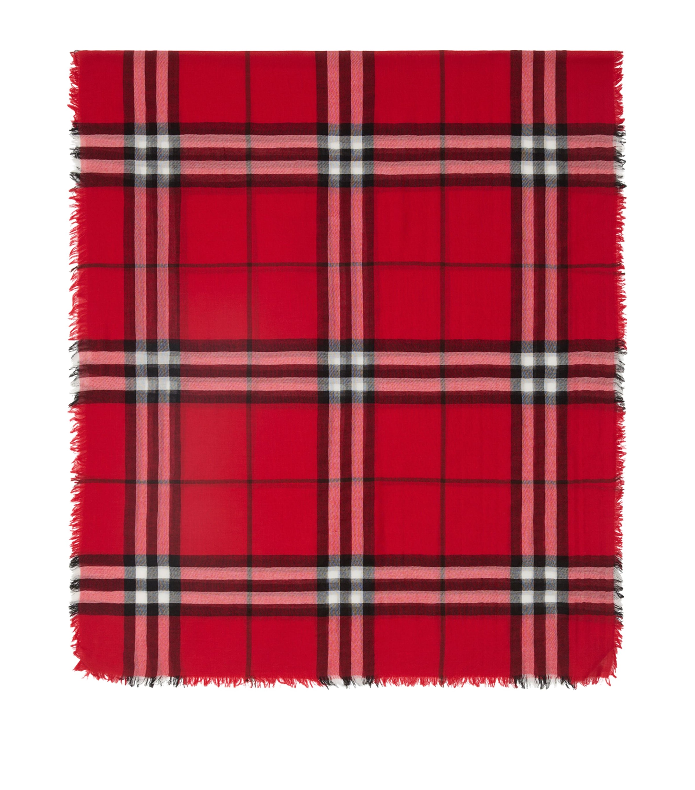 Burberry Wool Wide Check Scarf Post Red