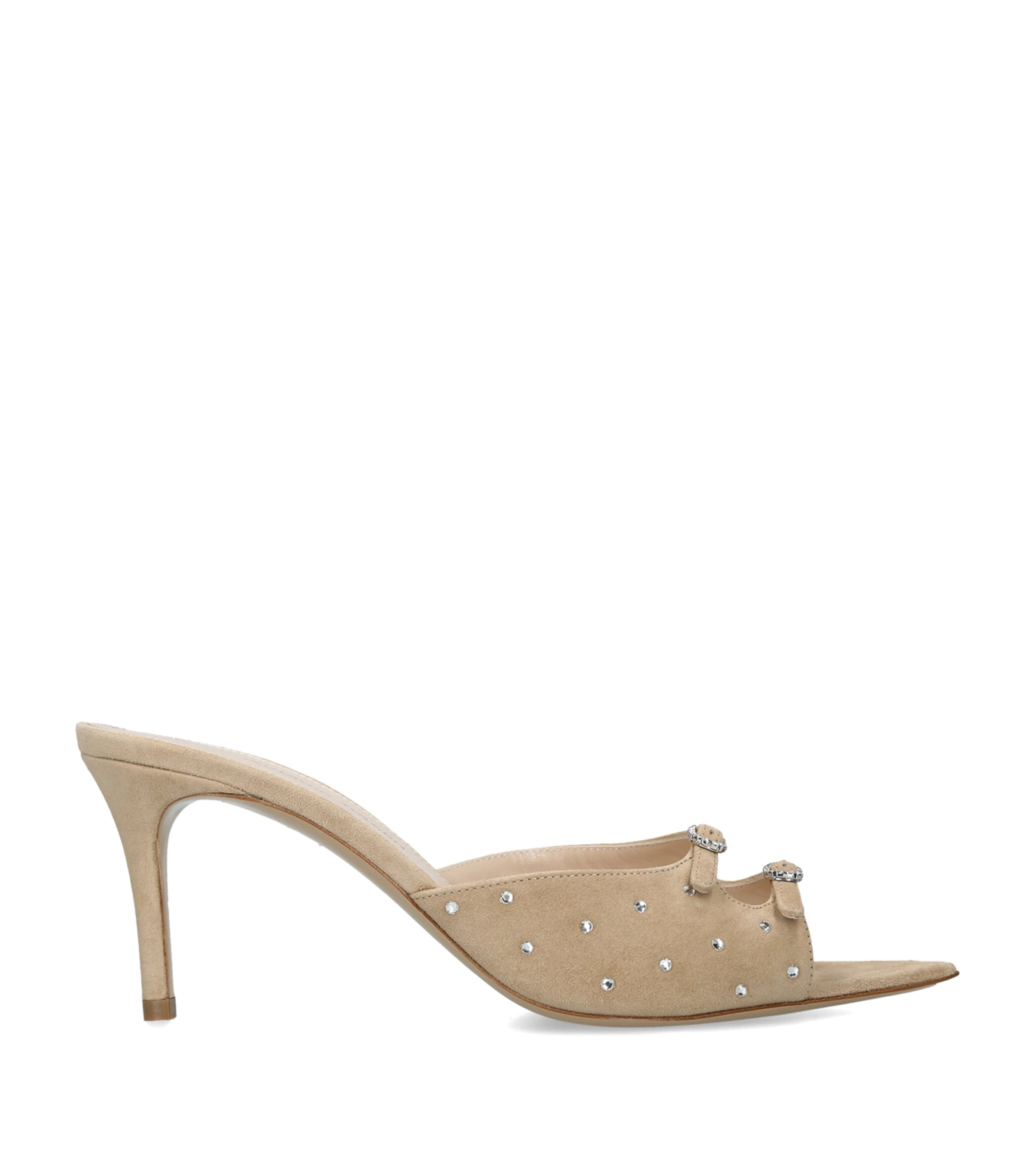 Andrea Wazen Suede Carol Heeled Mules 75 Tan