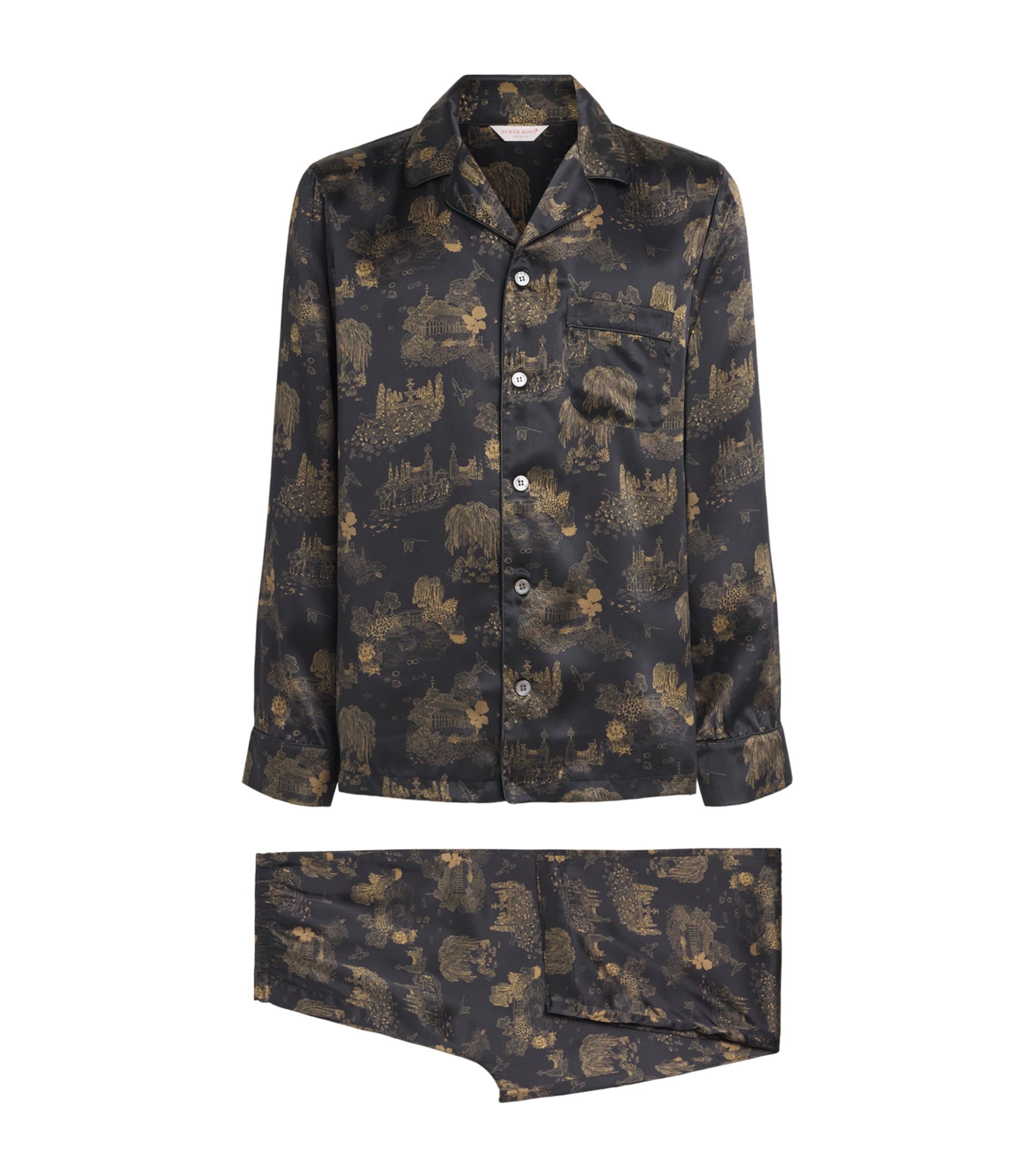 Derek Rose Mens Silk Brindisi Pyjama Set Bla