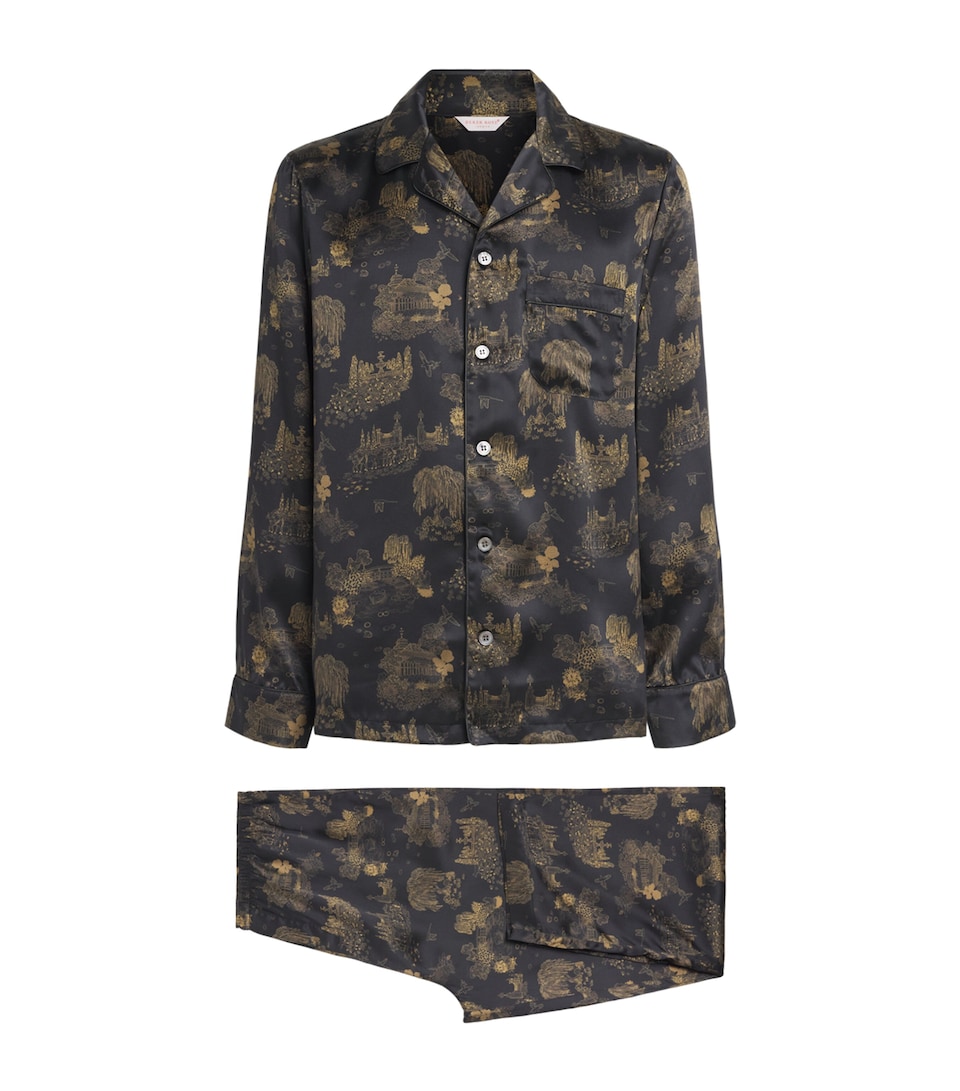Derek Rose Mens Silk Brindisi Pyjama Set Bla