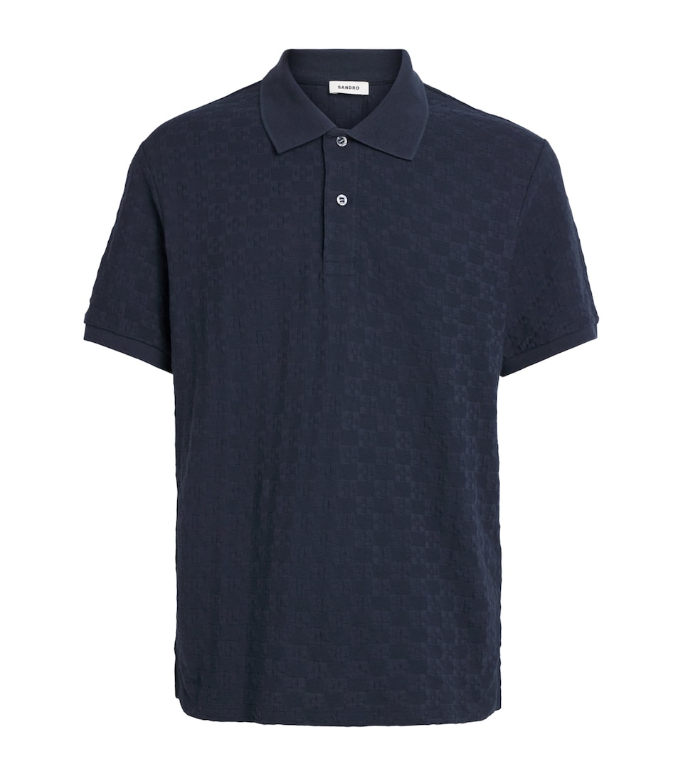 Sandro Paris Mens Cotton Jacquard Polo Shirt Midnight Blue
