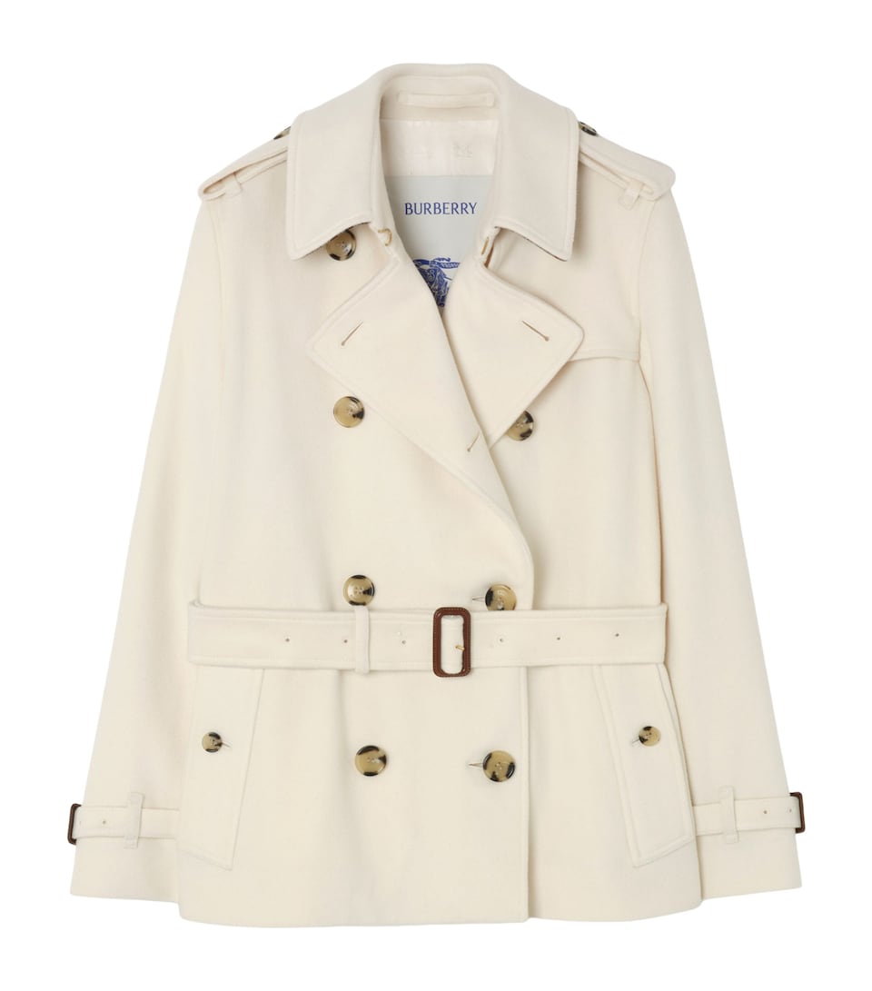 Burberry Womens Cashmere Kensington Trench Jacket Ivory White