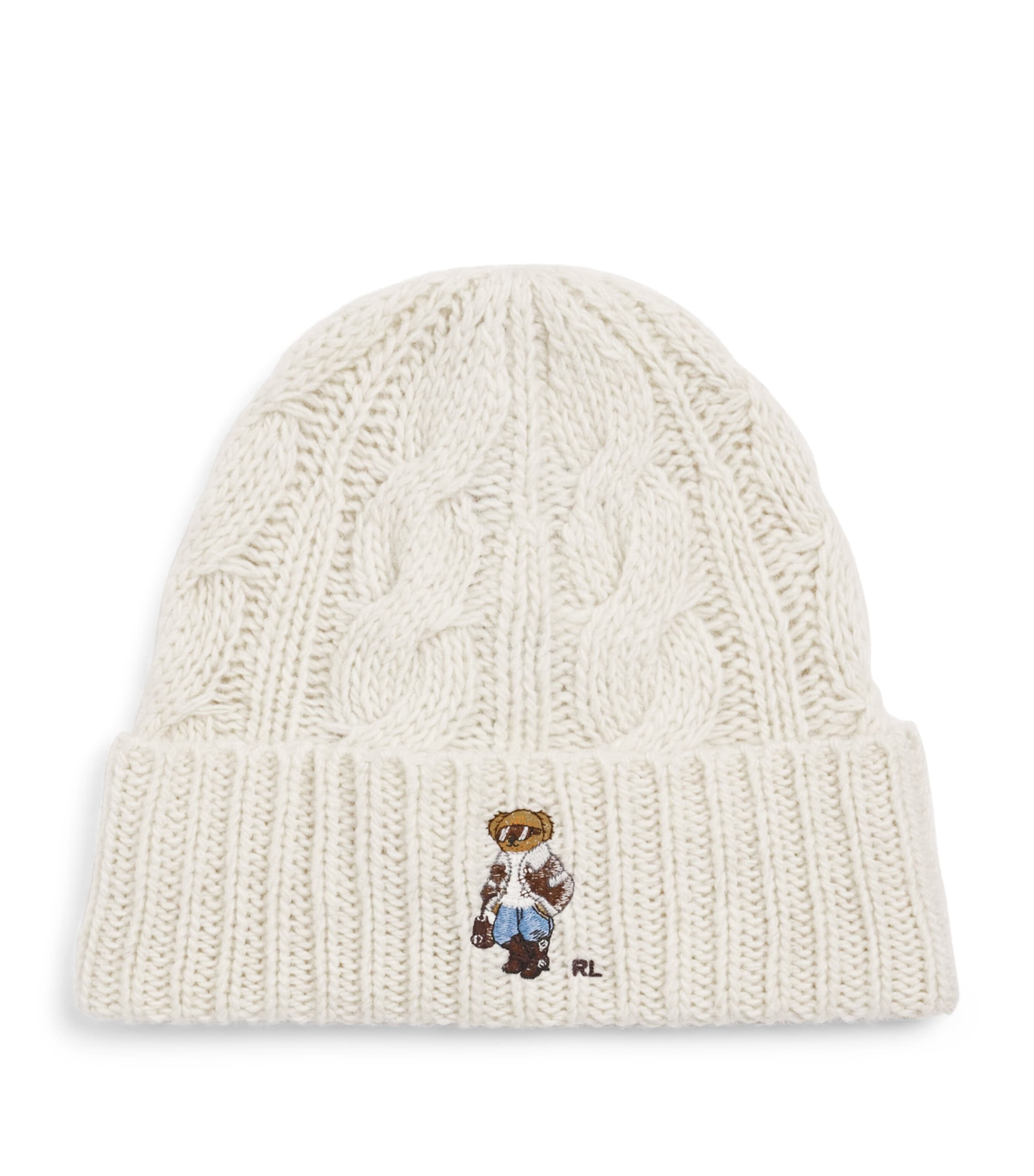 Polo Ralph Lauren Cable-Knit Polo Bear Beanie Cream