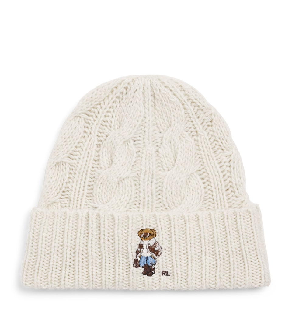 Polo Ralph Lauren Cable-Knit Polo Bear Beanie Cream