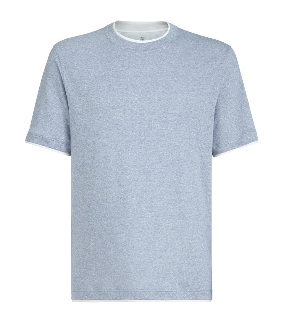 Brunello Cucinelli Mens Linen-Cotton Faux-Layered T-Shirt