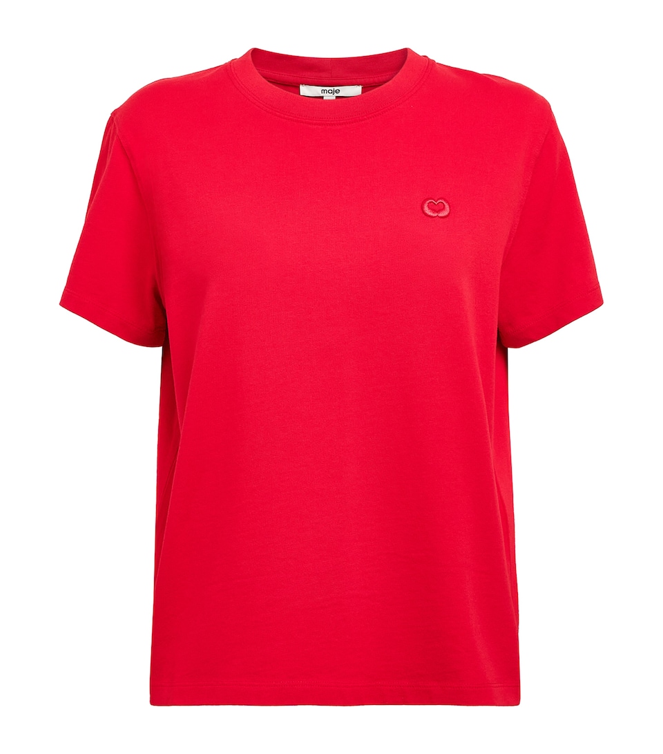 Maje Womens Cotton Embroidered Logo T-Shirt Red