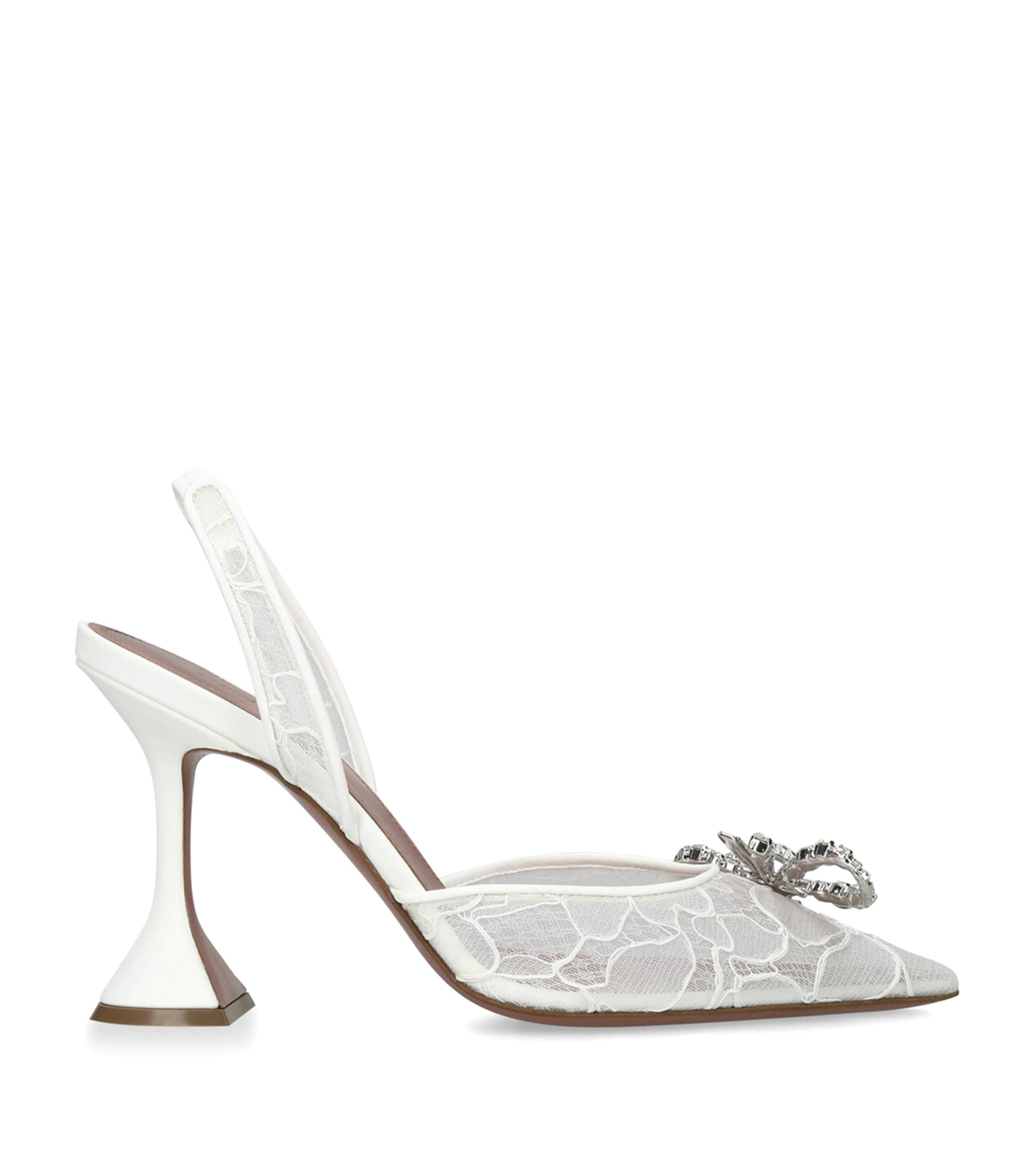 Amina Muaddi Lace Embellished Rosie Slingback Pumps 95 White