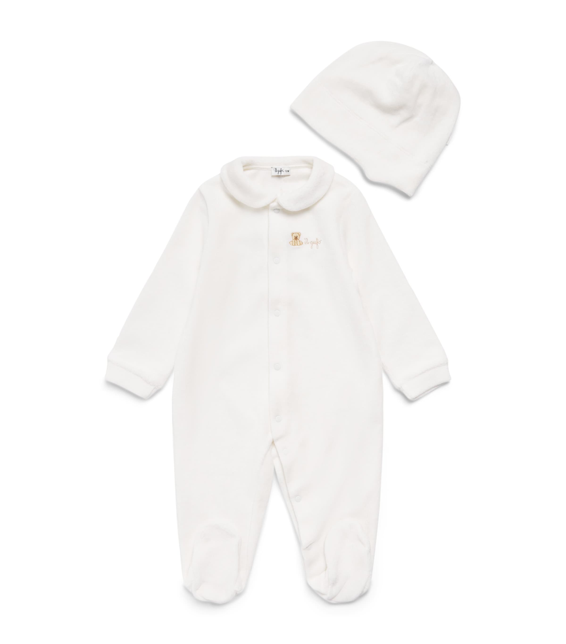 Il Gufo Stretch-Cotton All-in-One and Hat Set (1-12 Months) Milk