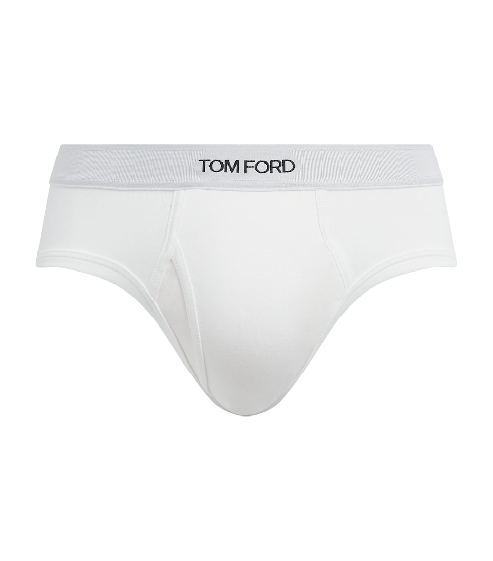 TOM FORD Mens Stretch-Cotton Logo Briefs White