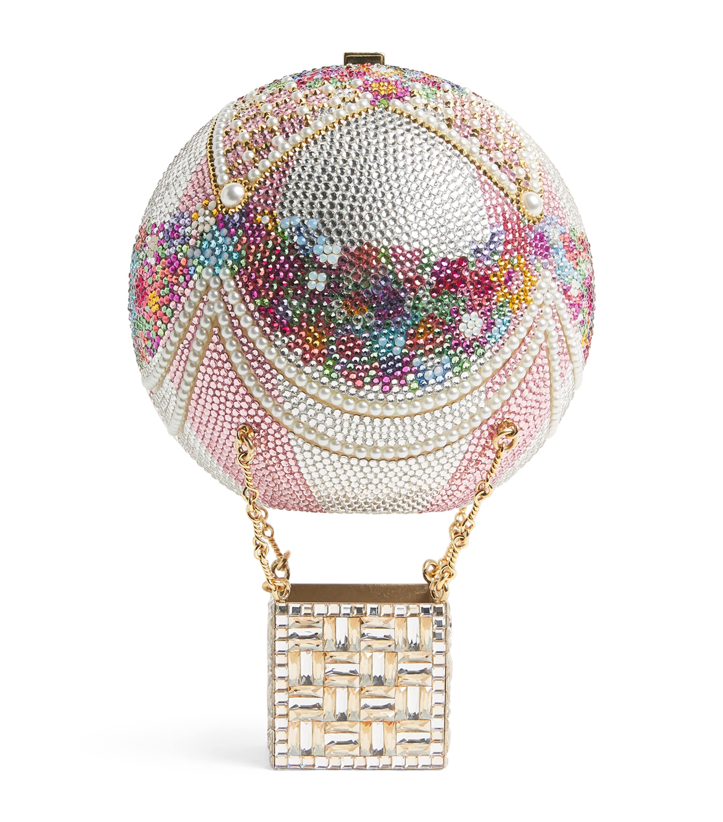 Judith Leiber Embellished Hot Air Balloon Clutch Bag Champagen Rose Multi