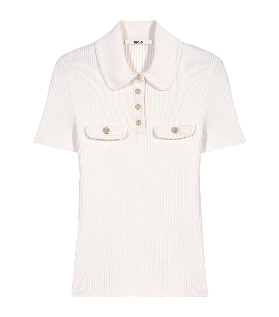 Maje Womens Ribbed Polo Shirt Ecru