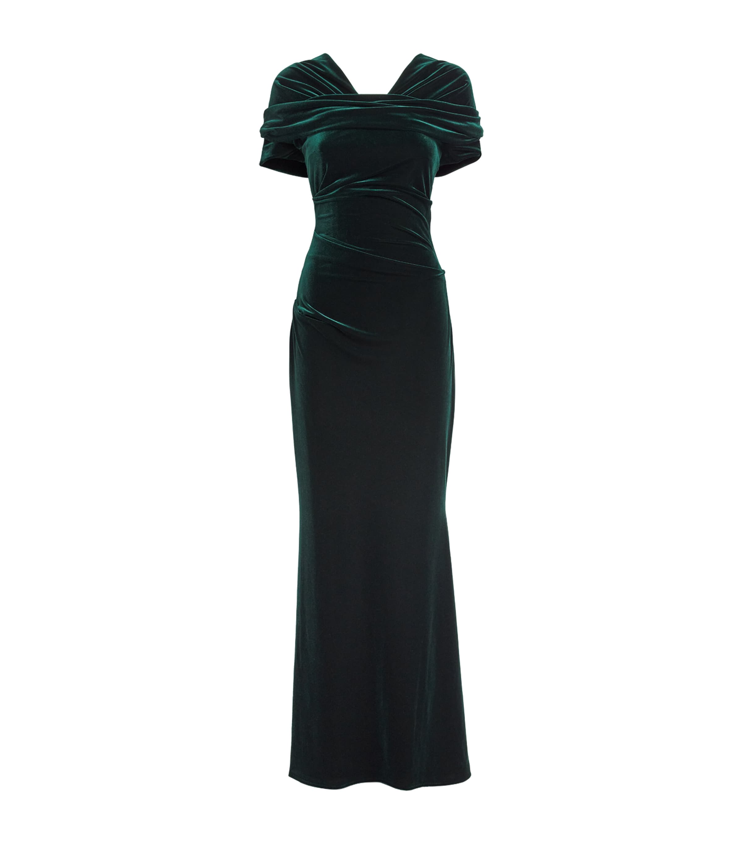 Talbot Runhof Womens Stretch-Velvet Draped Gown Hunter Green