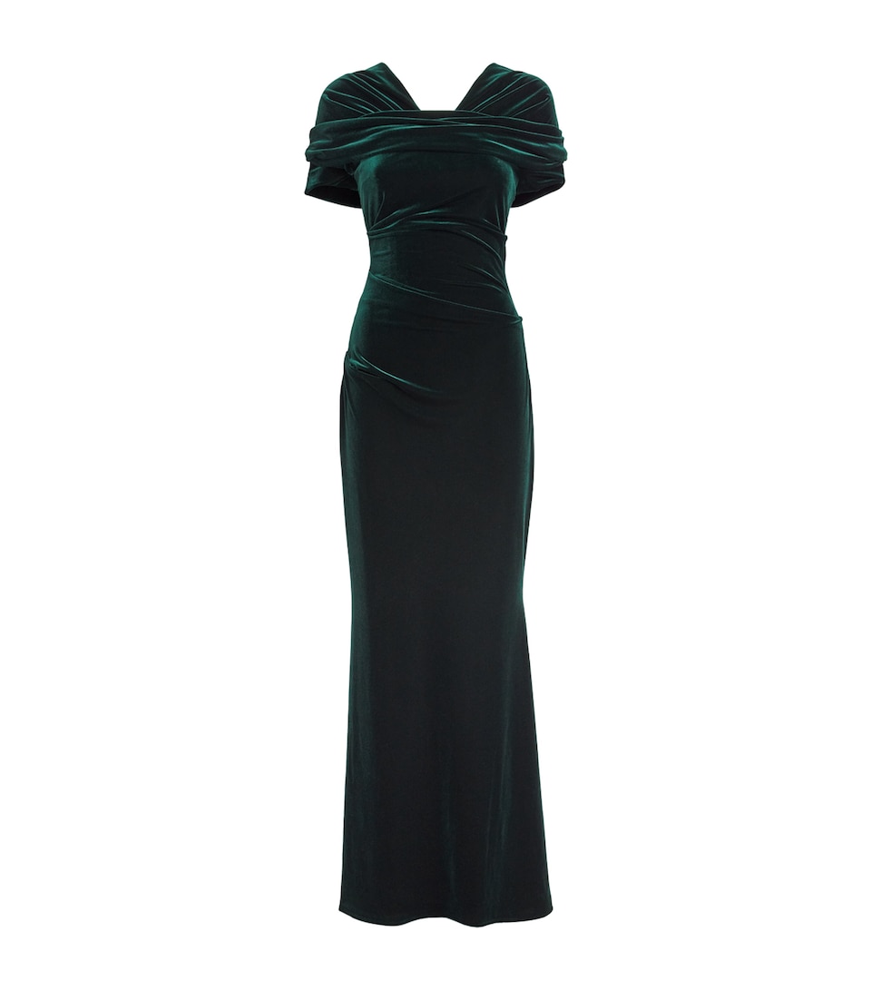 Talbot Runhof Womens Stretch-Velvet Draped Gown Hunter Green